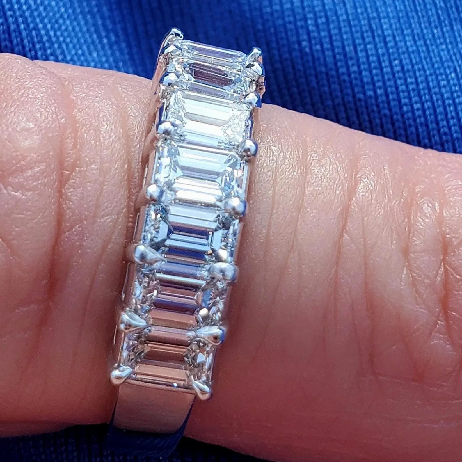 Original EARTH MINED DIAMOND Emerald cut Deco Wedding Band SOLID PLATINUM Ring 6
