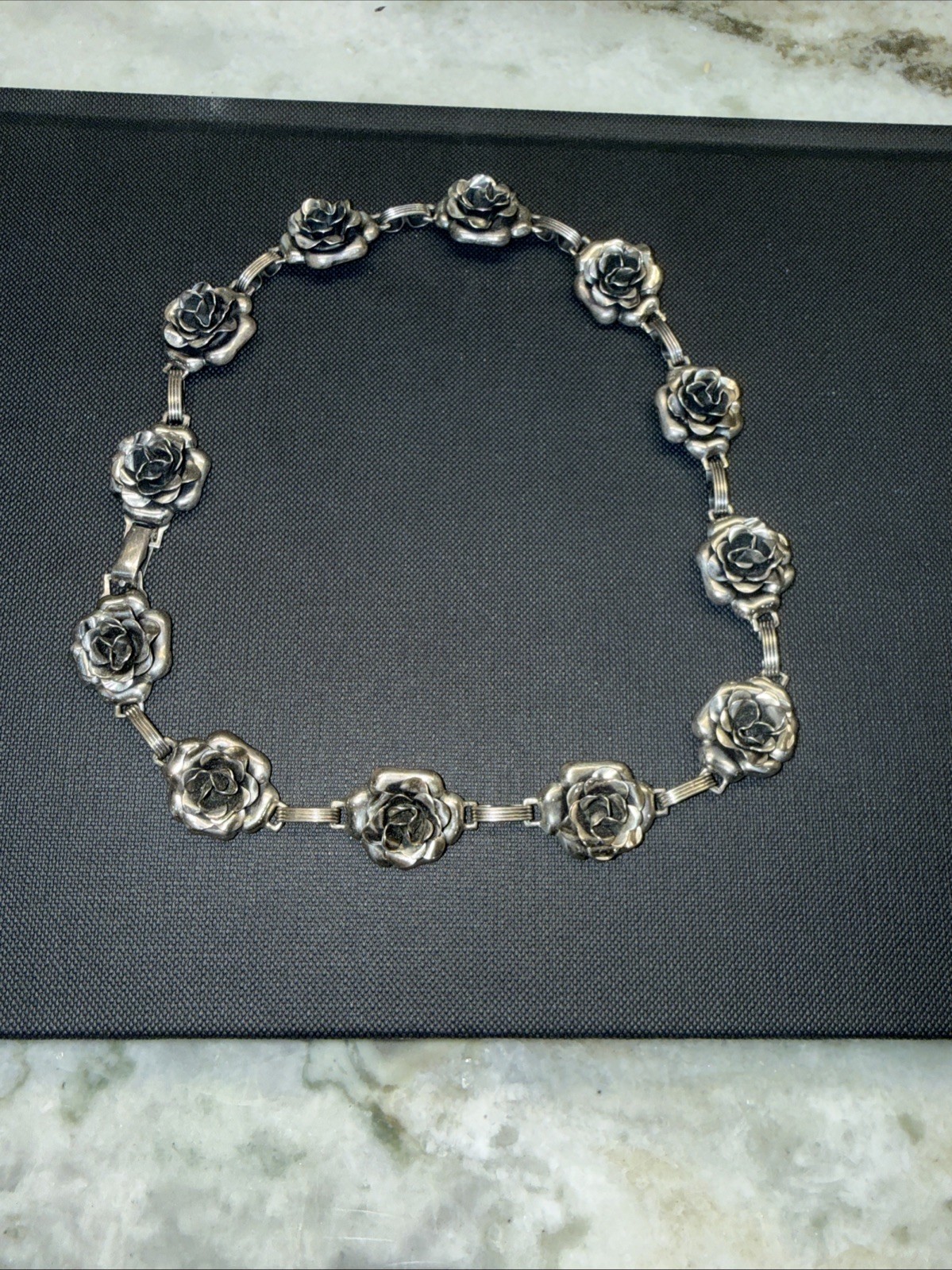 Vintage Danecraft Sterling Silver Floral Link Necklace 35.37g 15.3/8 x 0.5/8”