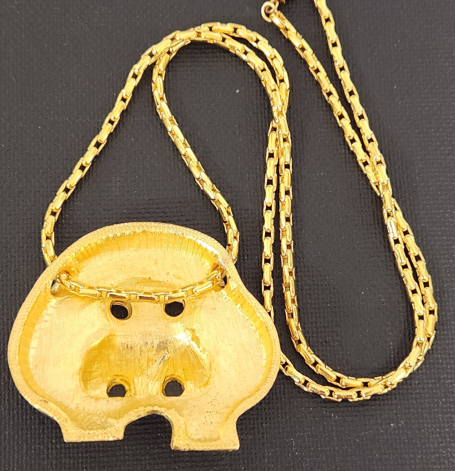 New Old Stock 1970’s Goldette Gold Plate Hippo Hippopotamus Pendant Necklace