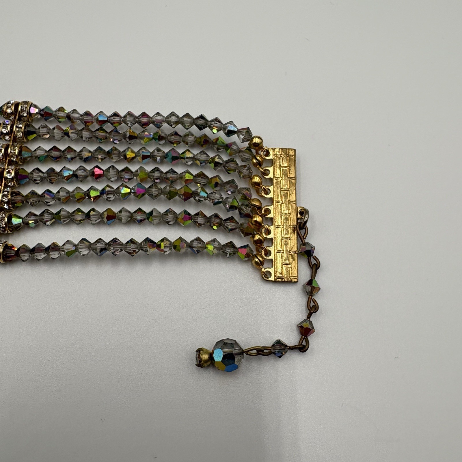 Vtg. 7 Std. Choker Dark Aurora Borealis Crystal Faceted Glass Beads/Rhinestones
