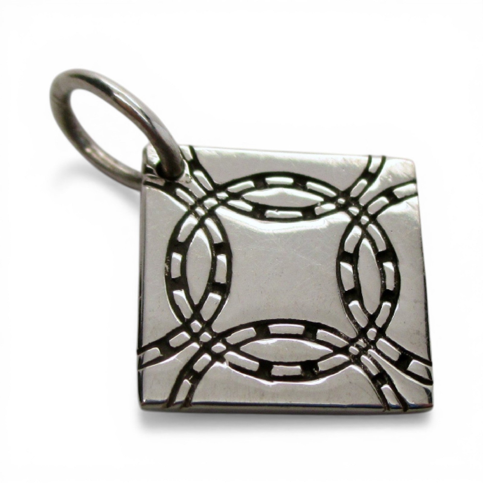Sterling Silver Wedding Ring Quilt Block Pattern Charm for Bracelet Gift for Her
