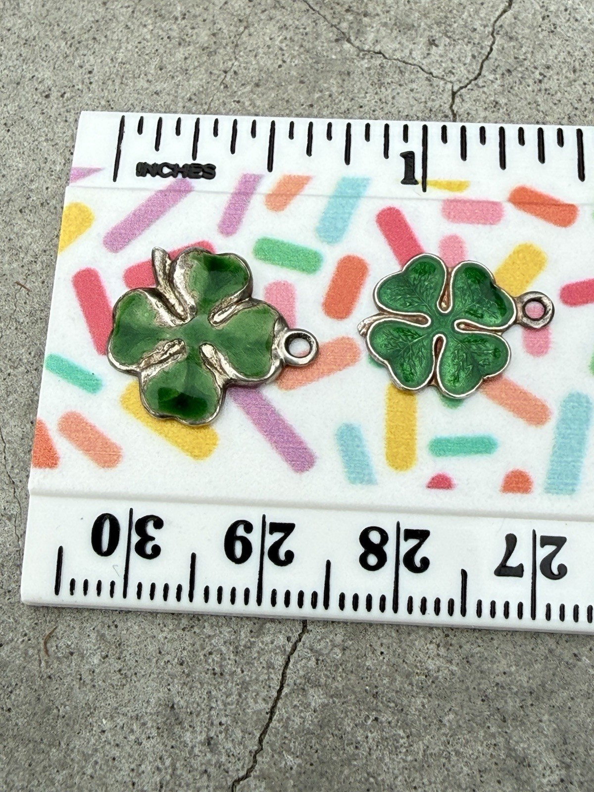 Two Vintage Sterling Silver Enamel Lucky Four Leaf Clover Charms Lois 2.5g