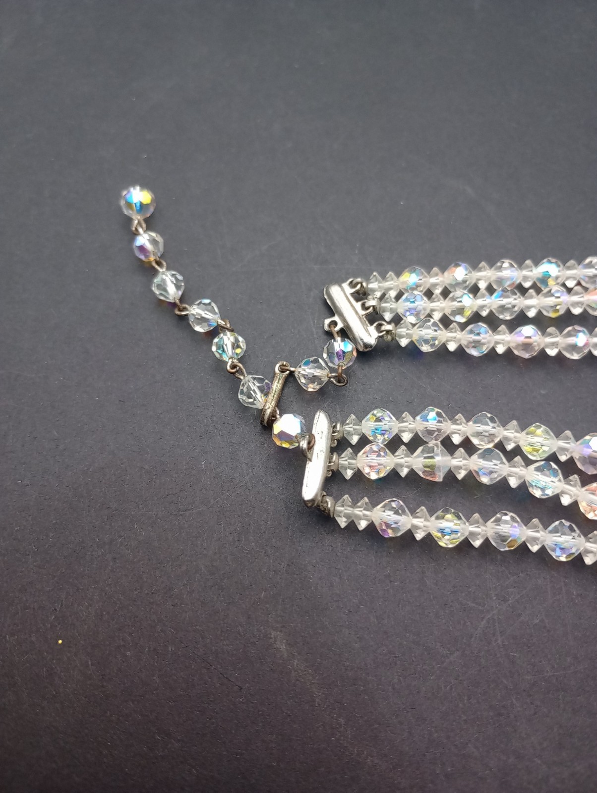 Vintage 3 Strand Australian Crystal Necklace 8″ Pre-owned