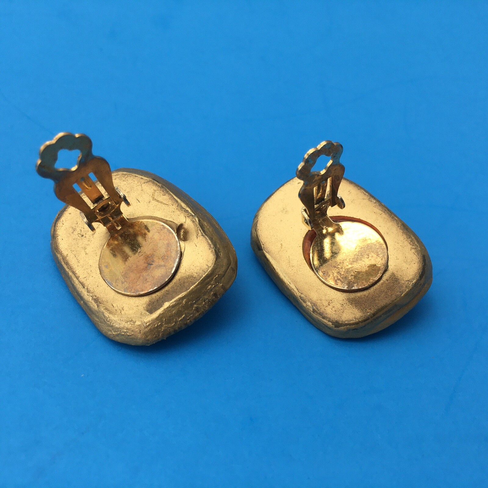 Vintage MCM JEFF LIEB Gold Earrings MID-CENTURY BRUTALIST DESIGN 72 Stones USA
