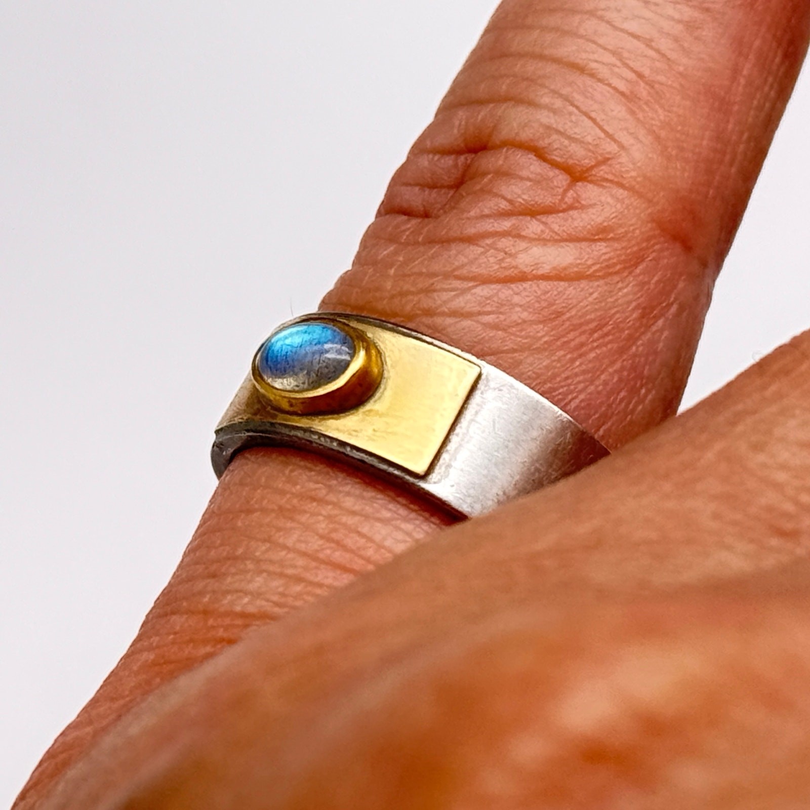 Vintage Modernist 18K Gold Sterling Silver Ring Size 7.25