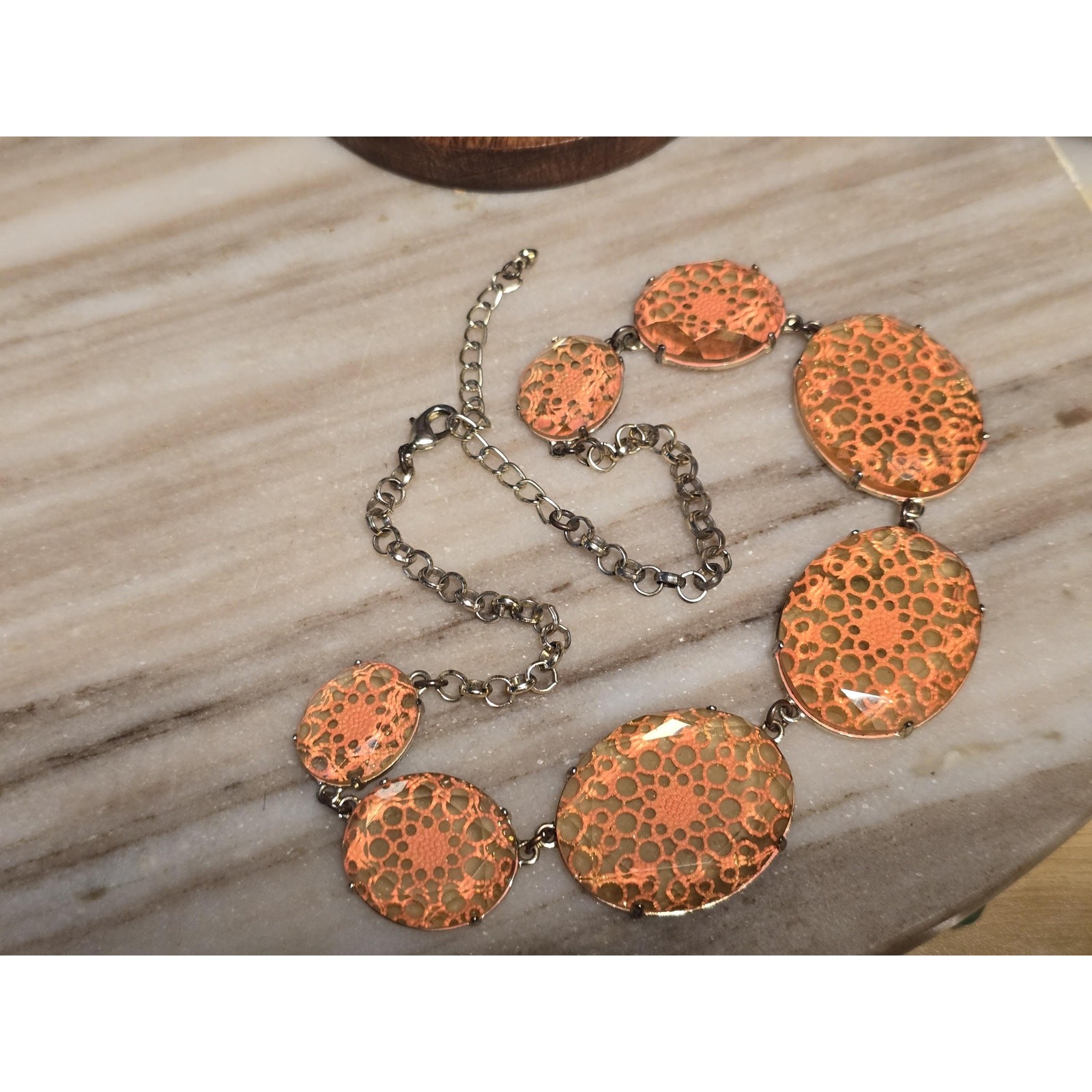Amber Statement Necklace, Faceted Disc Bib, UV reactive