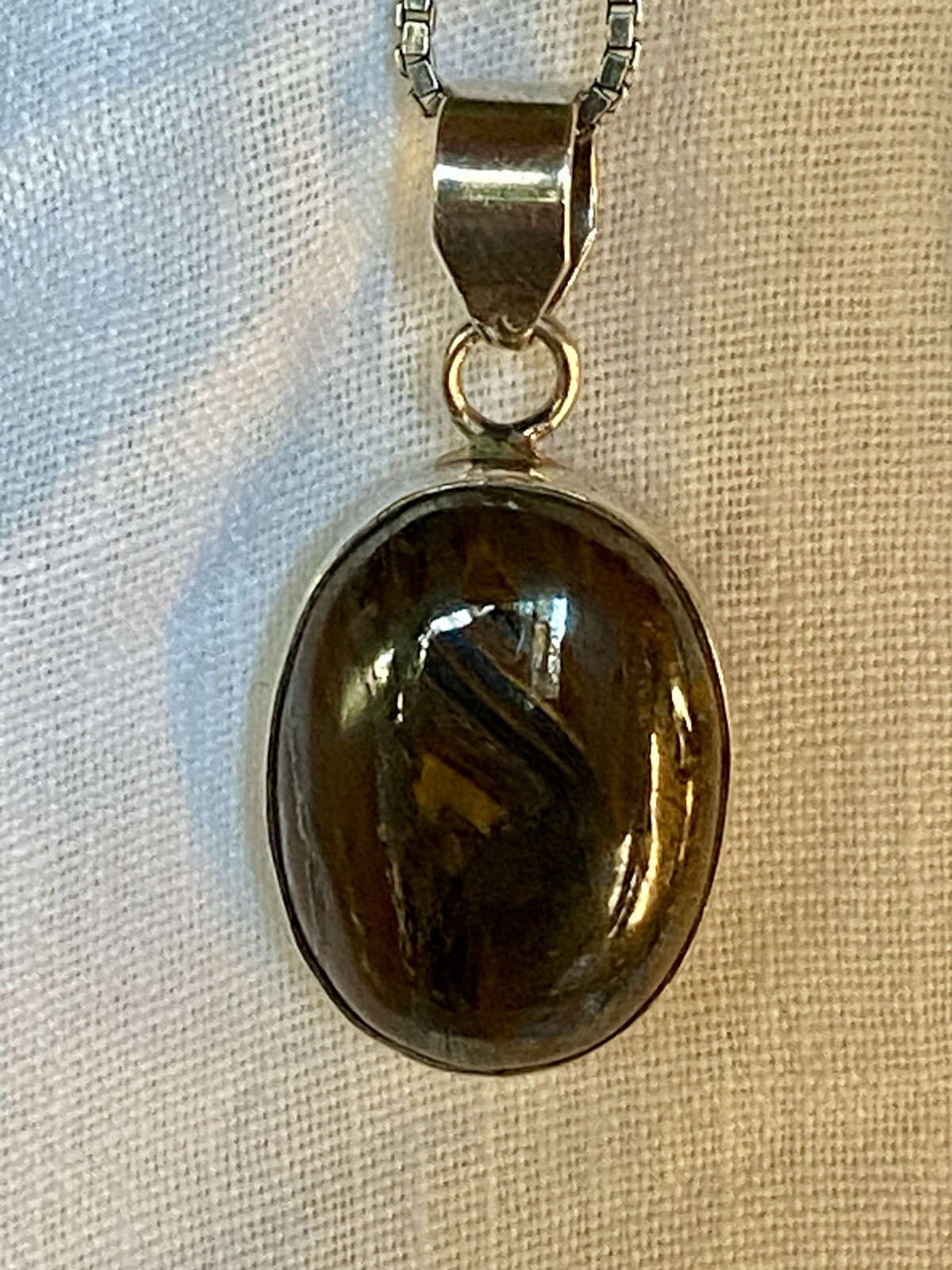 Vintage Tiger Iron Stone Cabochon Set In Sterling Silver With 20” 925 Box Chain