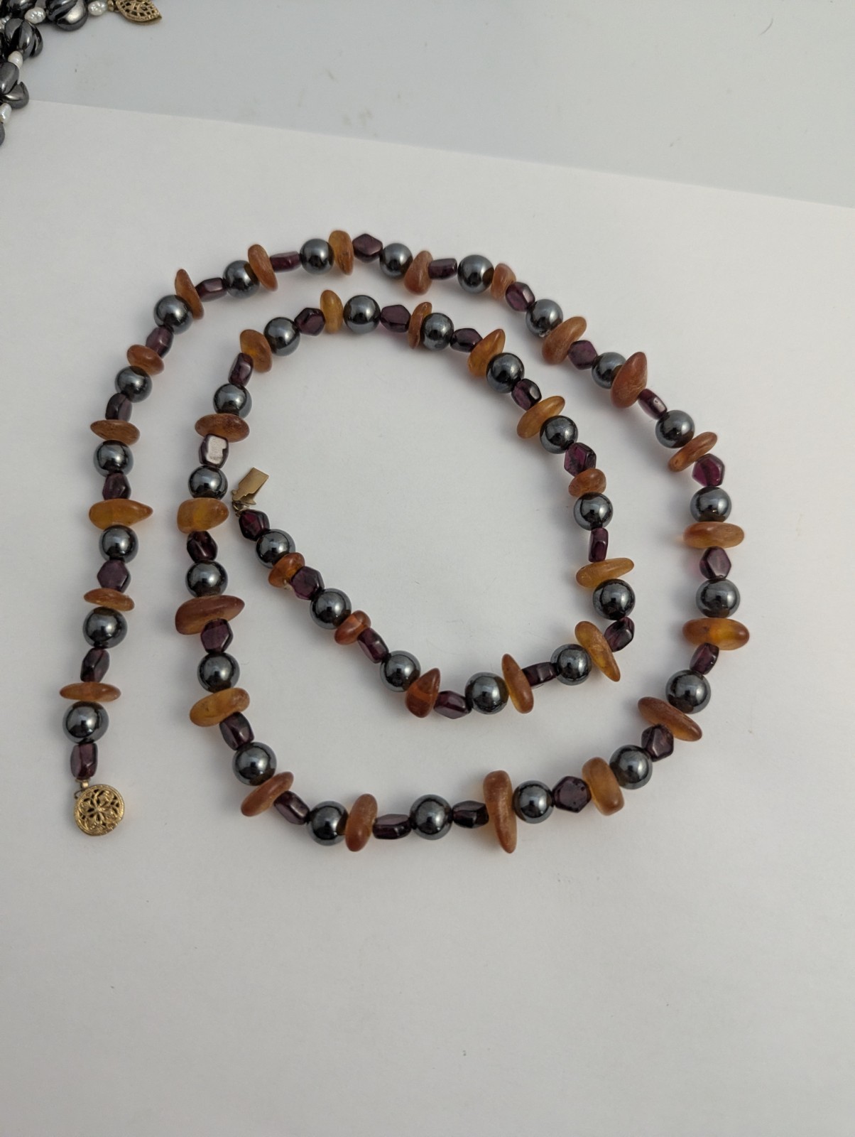 Vtg Handmade Necklace Lot Hematite Pearl Carnelian Garnet Beads Gold Filled