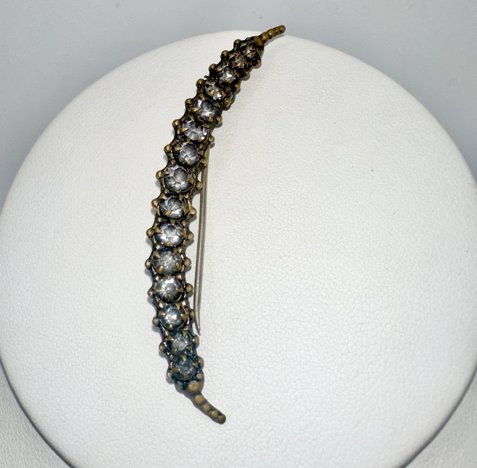 Antique Victorian Brooch Pin Crescent Moon Love Luck Paste Stones C Clasp Read