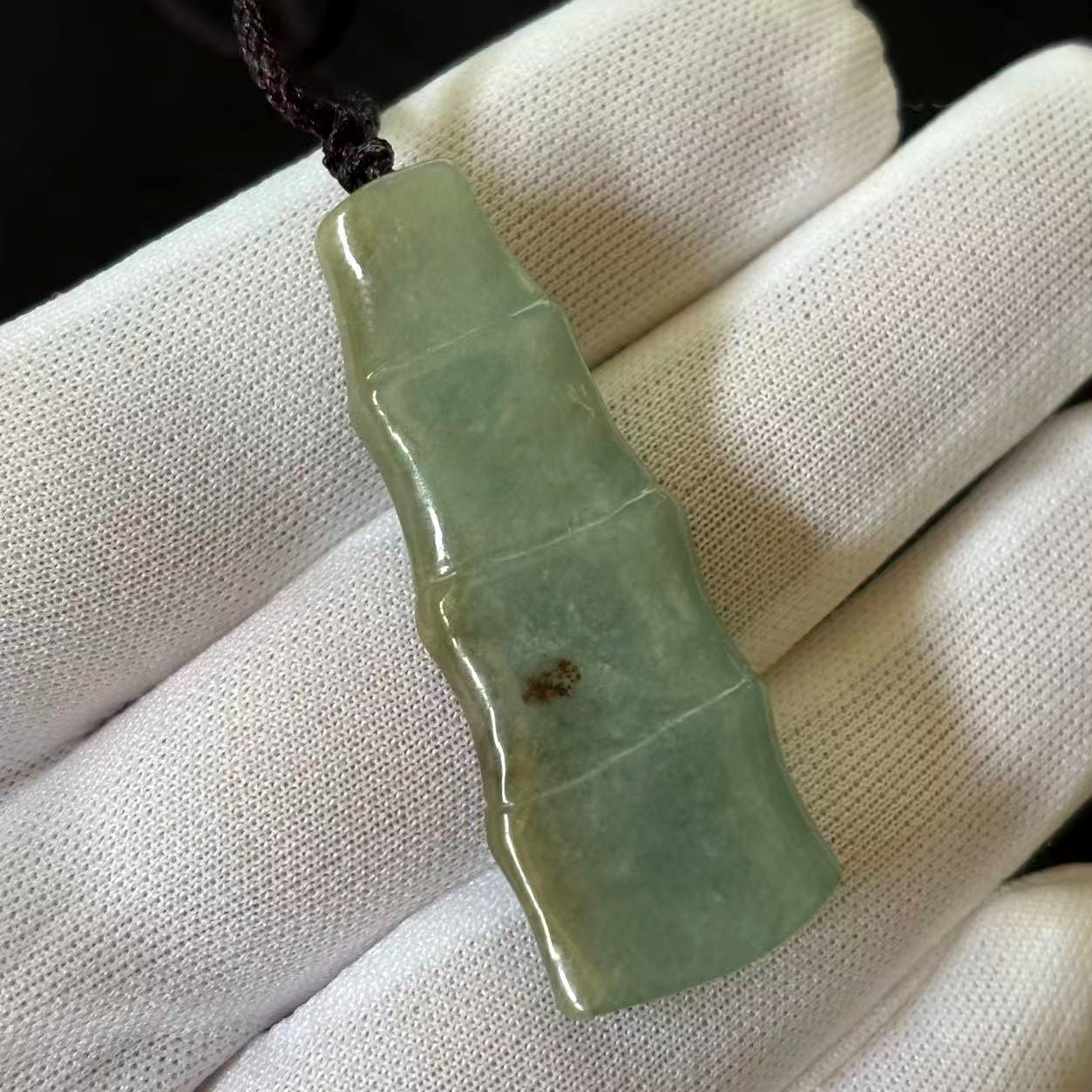 Natural Green Jade Jadeite Pendant Carved ‘Bamboo’ 46x17mm, Adjustable Cord 23in