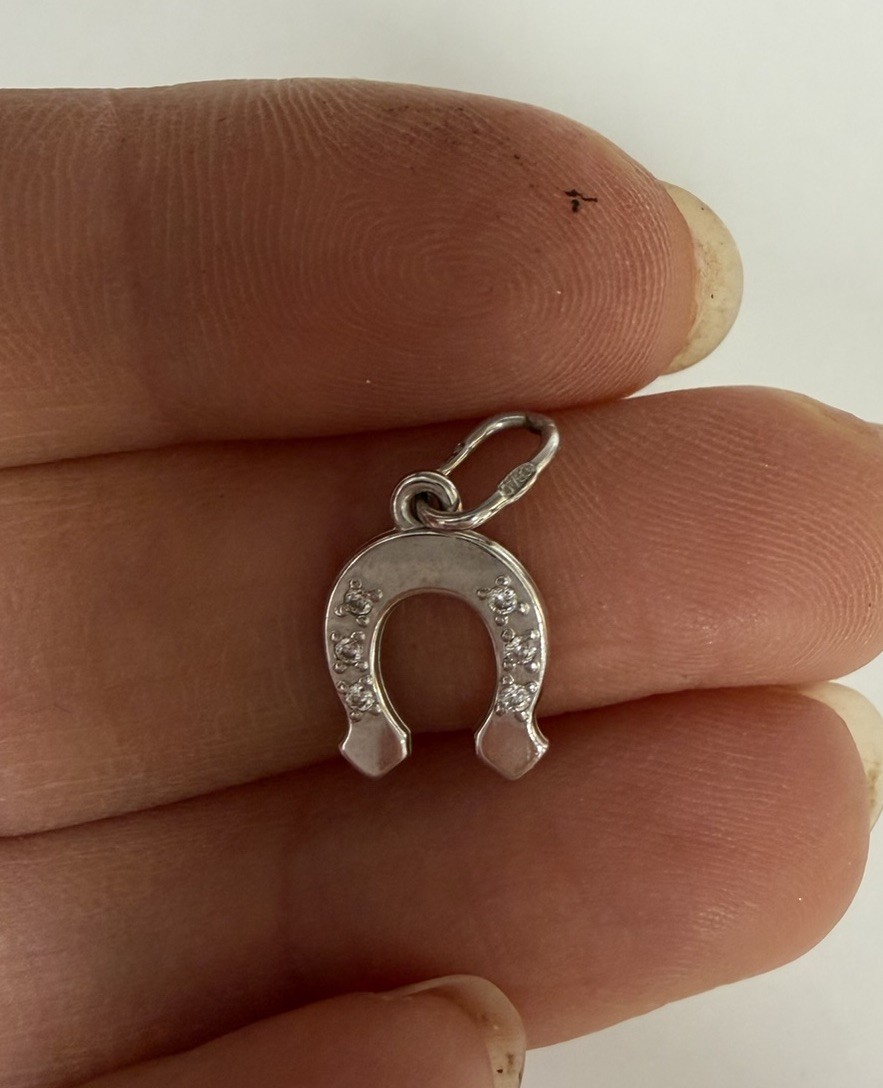 925 Sterling Silver CZ Horseshoe Good Luck Mini Charm Pendant New