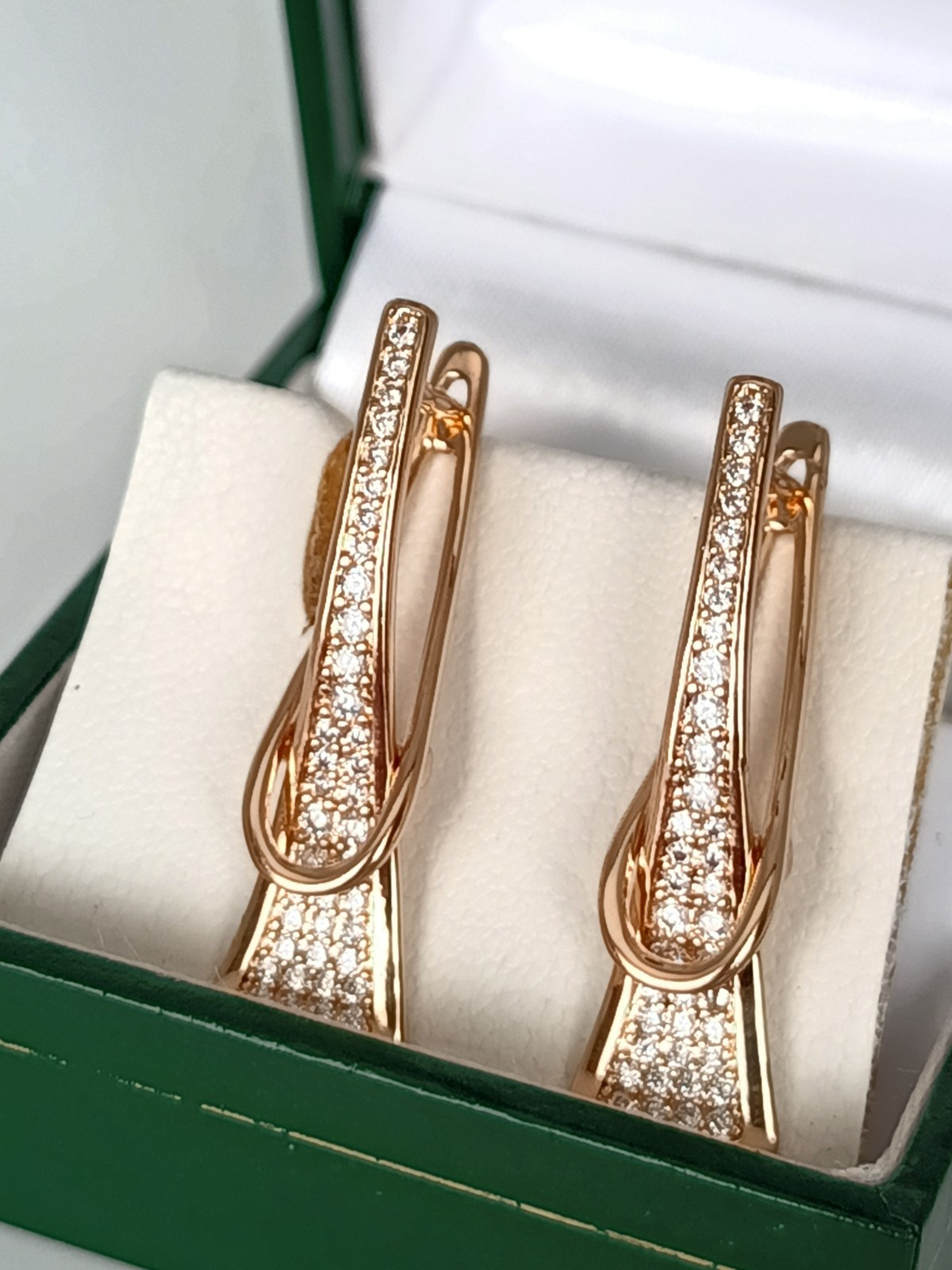 Vintage 1990-s 14 Ct Rolled Gold Zircons Earrings-Hallmarked 585 RG