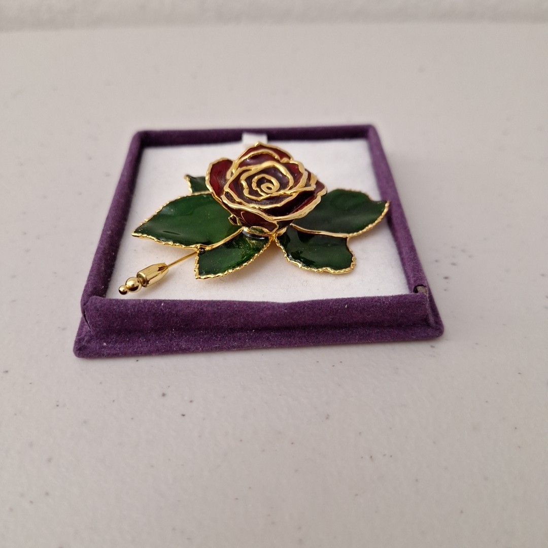 VINTAGE METAL ENAMEL ROSE FLOWER PIN BROOCH RUFFLE PETALS Rose 3″ NEW