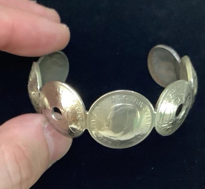Vintage Real Antique Coin Cuff Bracelet 1921 To 1941 Great Britain French Silver