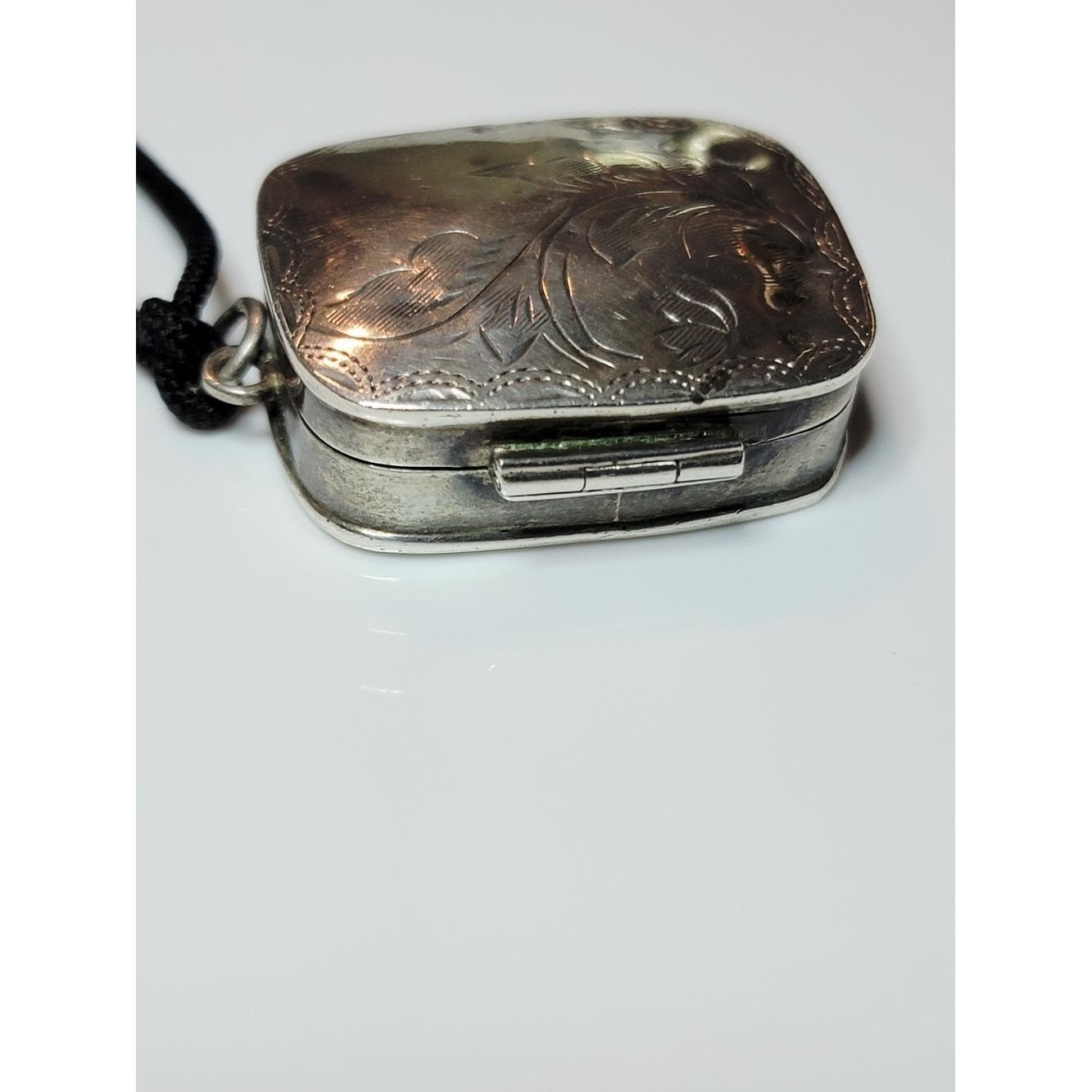 Antique Sterling Silver Pill Box Pendant Engraved Floral Keepsake Locket