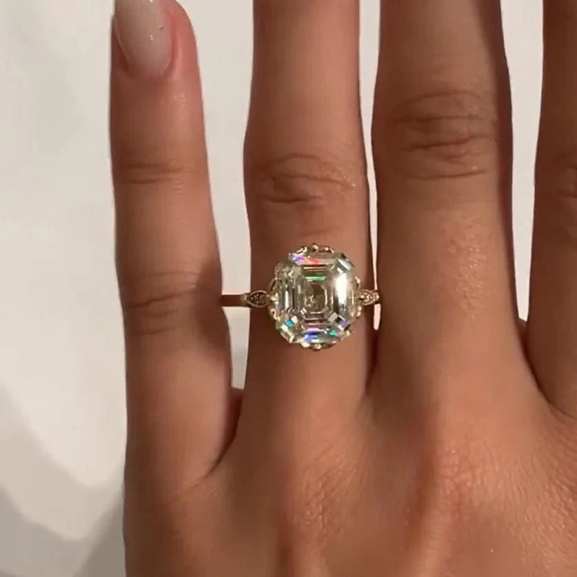 2.78Ct Art Deco Style Asscher Lab Created Diamond Anniversary 14K Gold FN Ring
