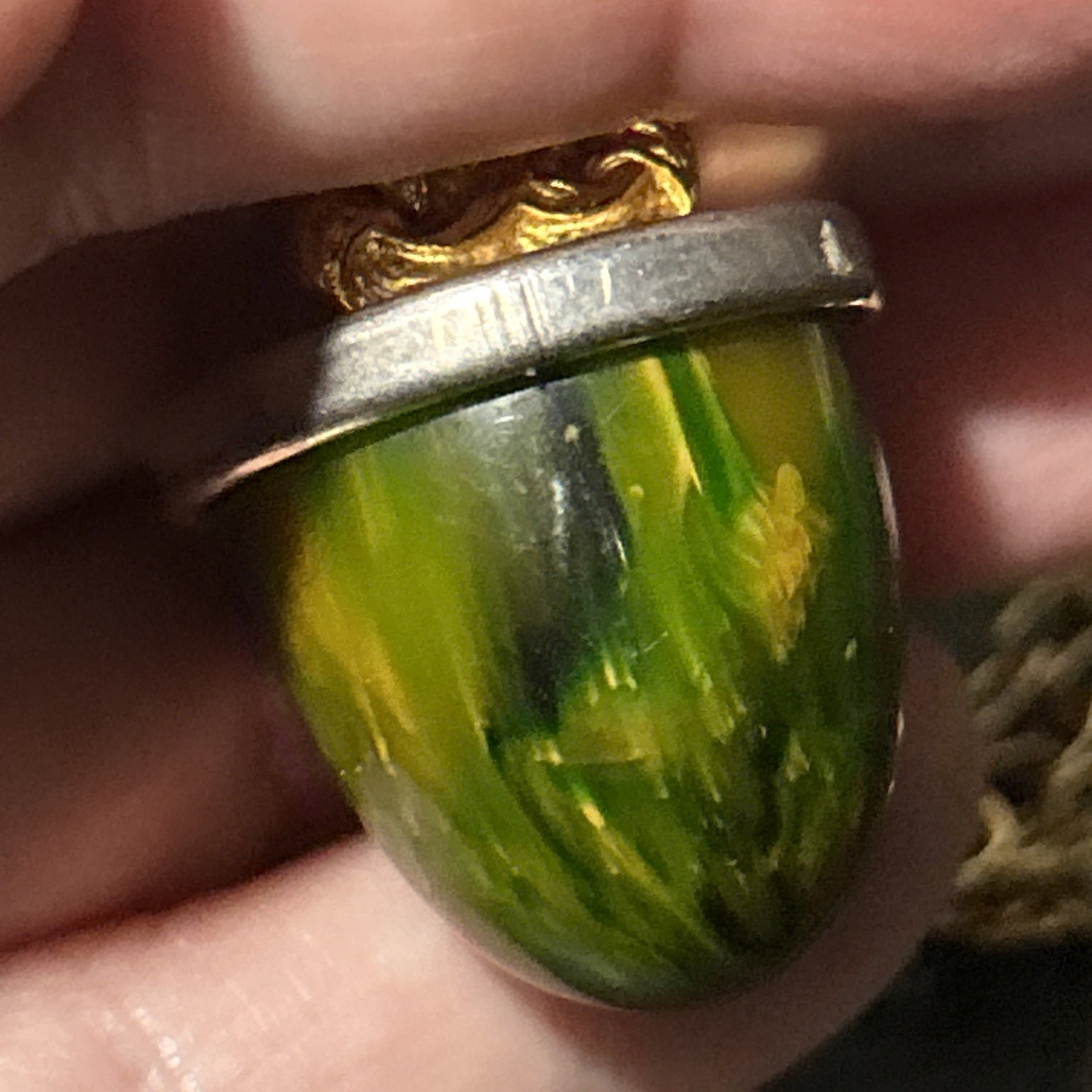 Vintage 30g Green Yellow Tested Bakelite Buddha Fob Pendant French 32” Necklace