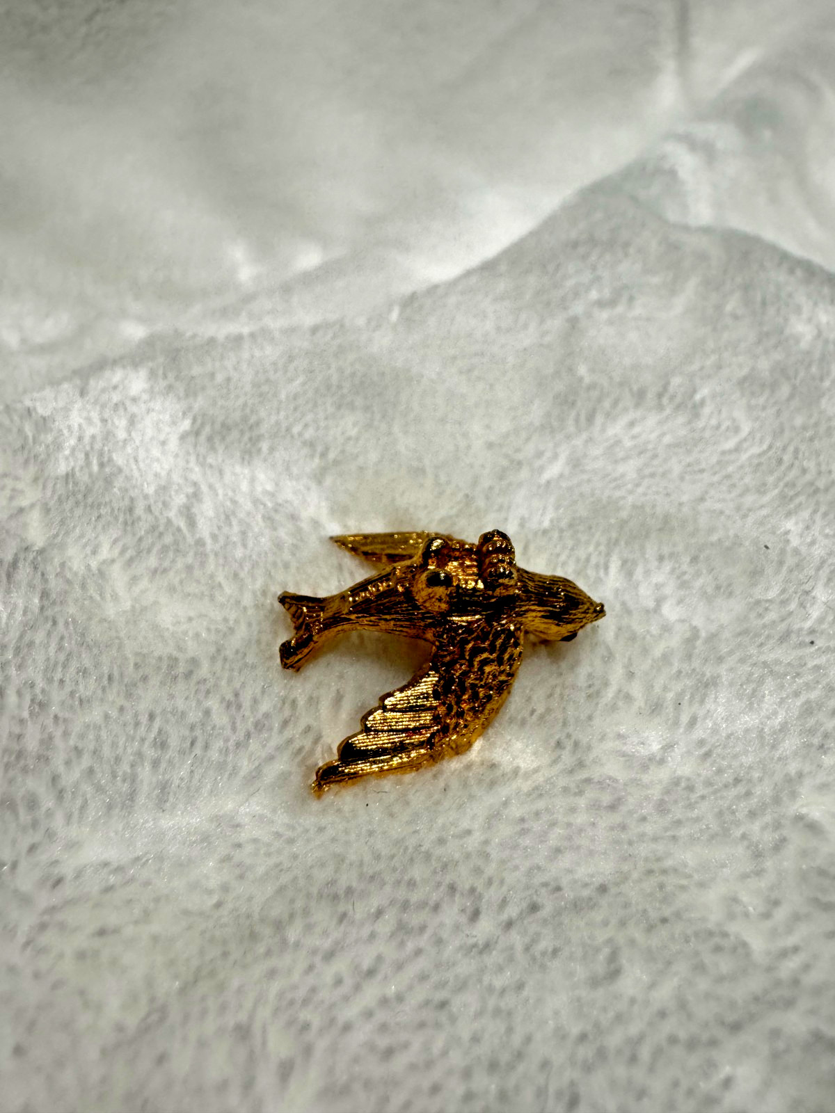 Vintage HOBCO Flying Bird with Pink Rhinestones Charm Gold Plated