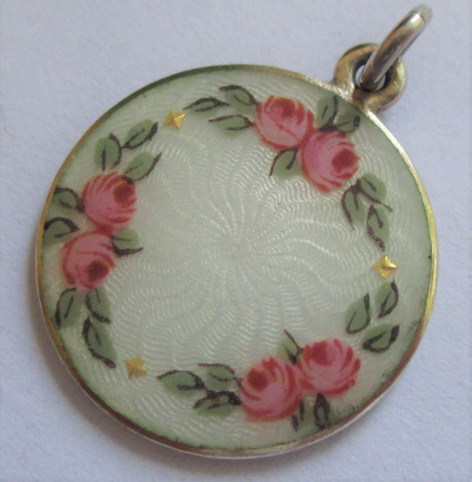 ANTIQUE STERLING SILVER GUILLOCHE ENAMEL ROSE DAVID ANDERSEN CHARM PENDANT