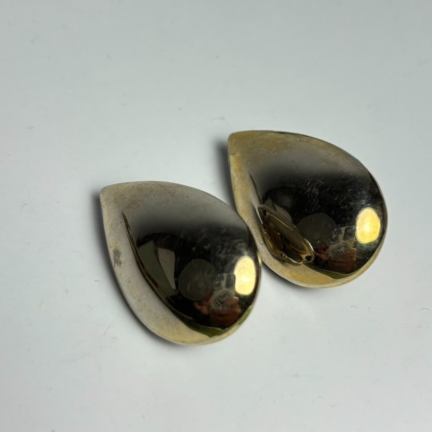 Earrings Vintage Silver Tone Teardrop Black Rhinestone Retro Goth Clip On