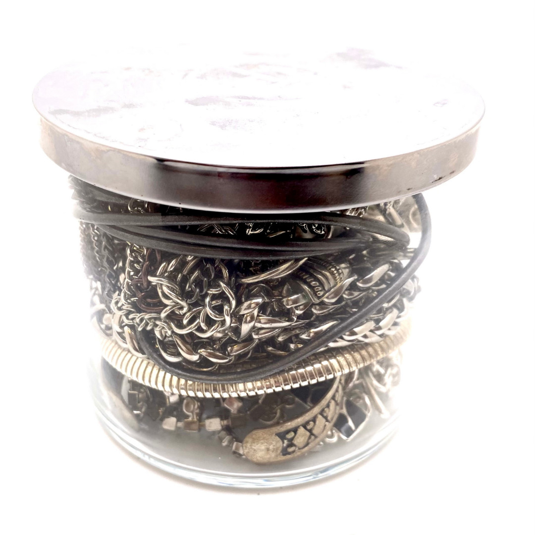 Mystery Vintage Modern Silver Tone Theme Fashion Costume Mixed Jewelry Jar 1lb