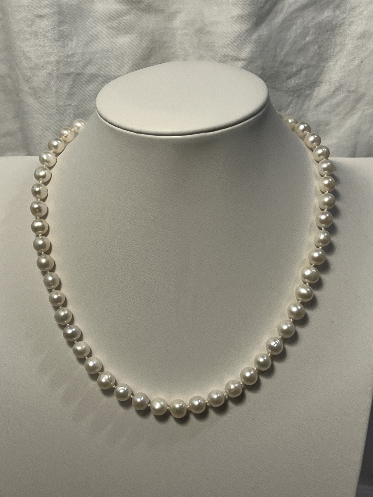 Princess Length White 18” Cultured FW Pearl Necklace 14k Gold clasp 7-8mm