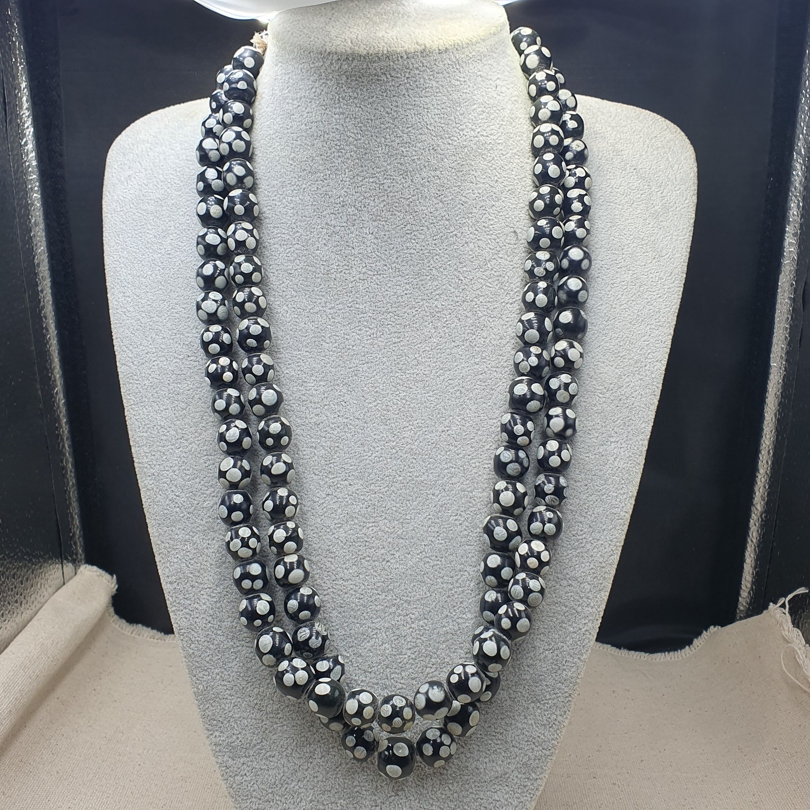 Authentic Vintage African Glass Beads Necklace Skunk Bead Design