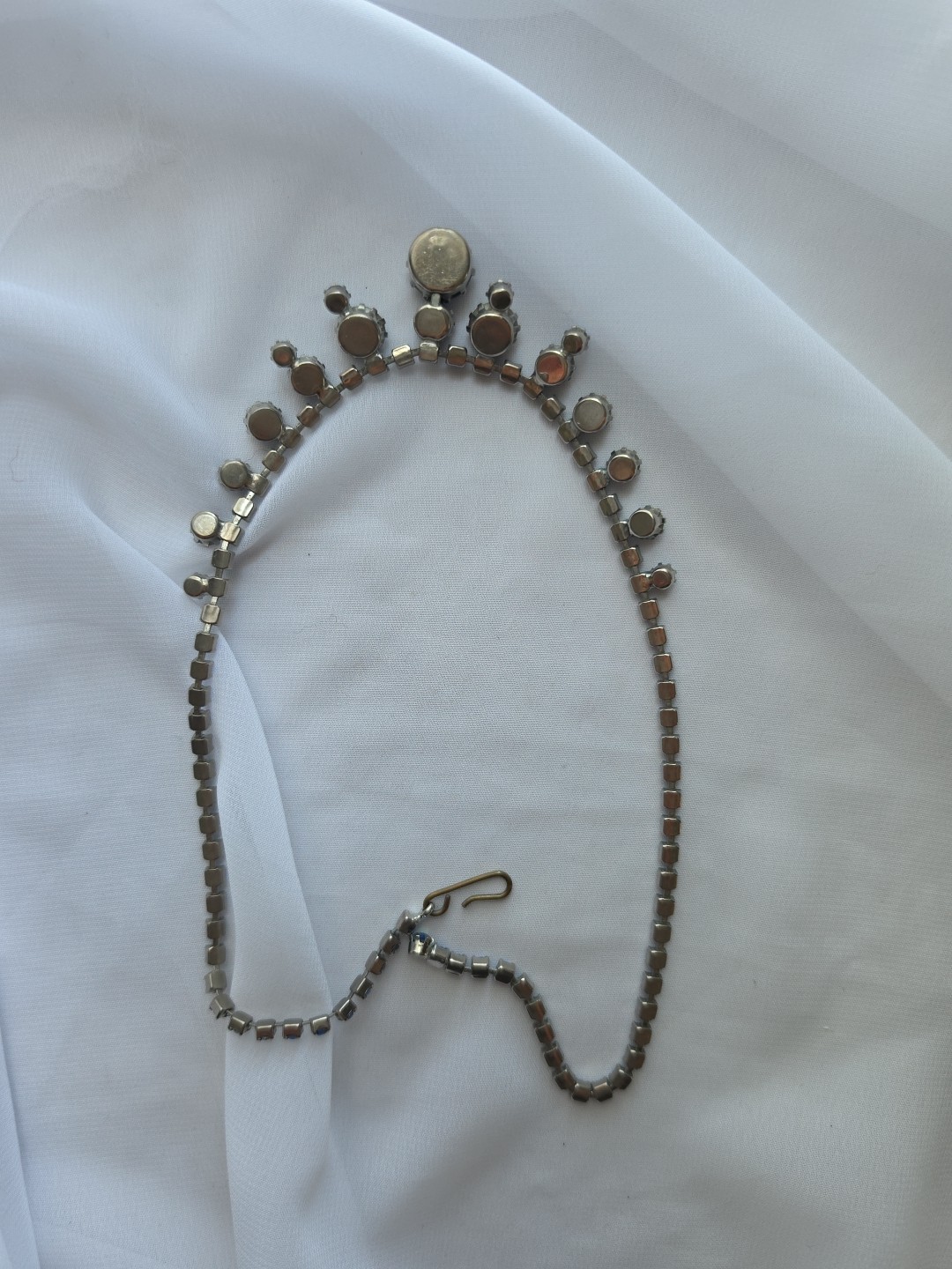 Mid Century Two Tone Blue Rhinestone Choker Necklace 16″