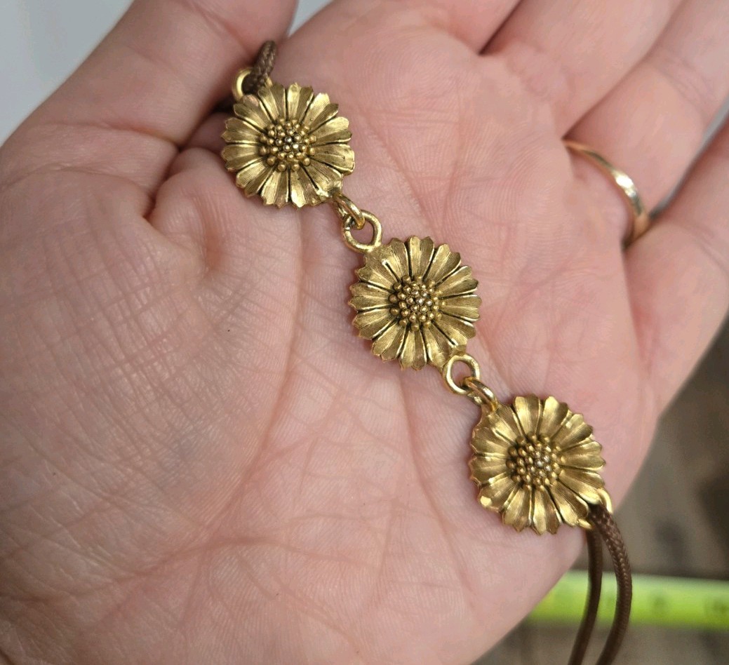 Eivind Hillestad EH 3 Sunflower Gold Tone On Rope Chain Necklace Signed