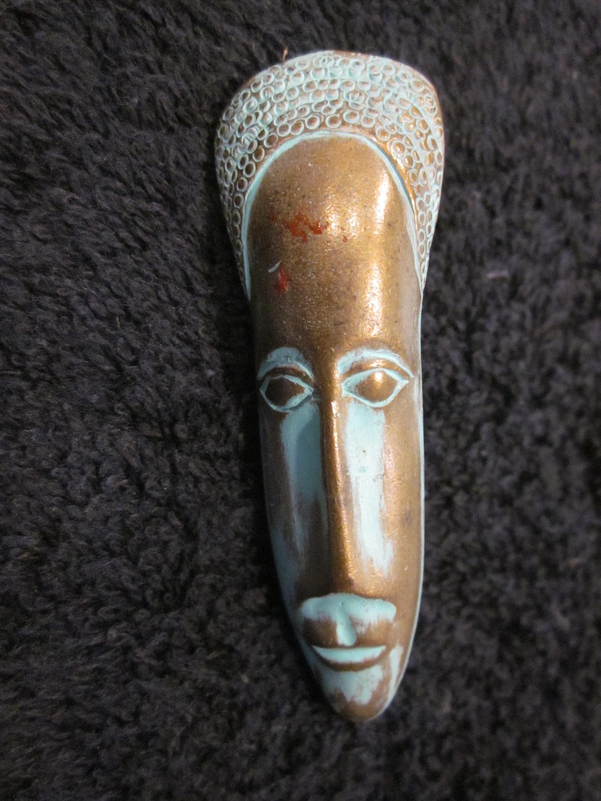 J J Jonette Signed Pewter Tiki / Indigenous / Islander / African Brooch Vintage