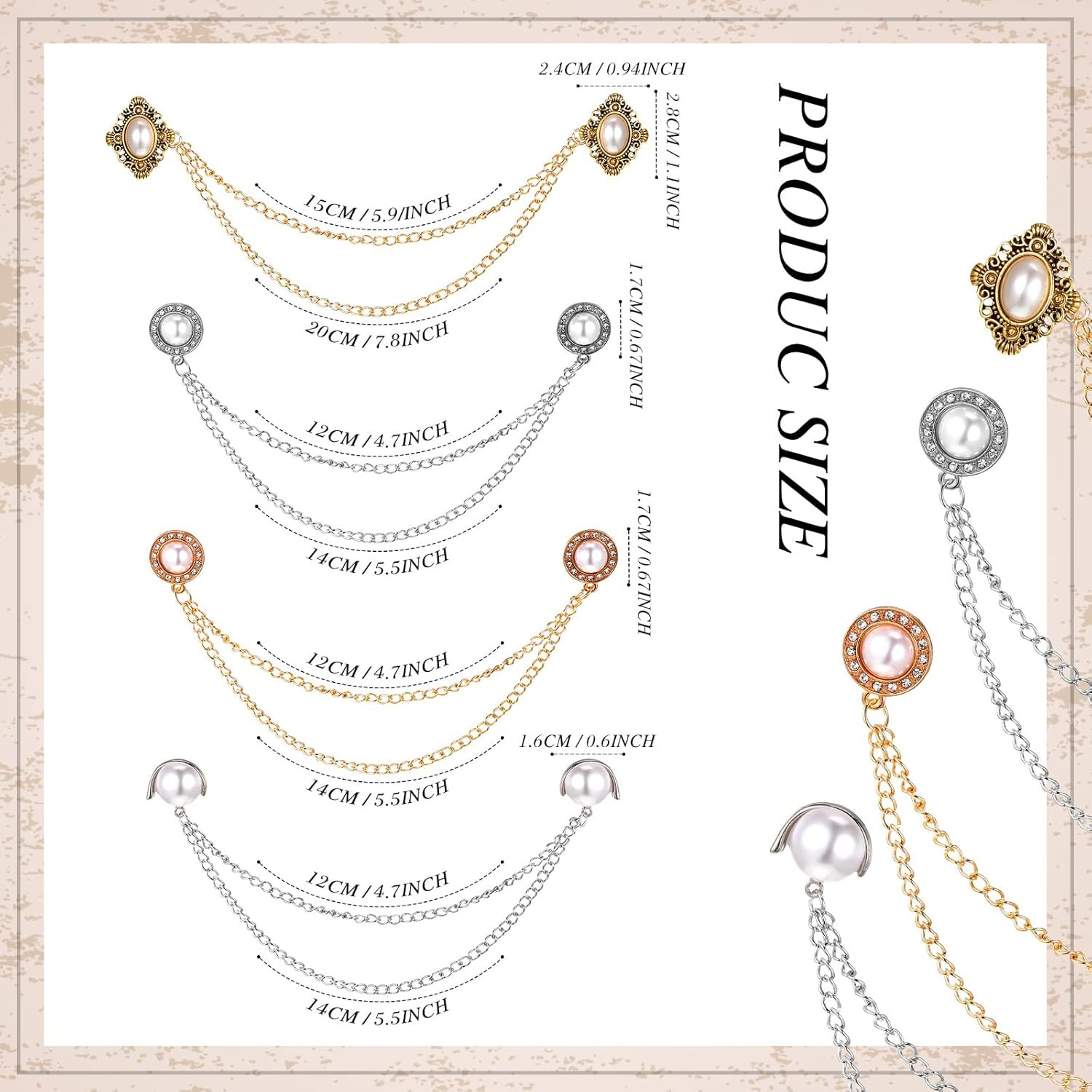 Vintage Sweater Shawl Chain Clips 4 Pcs Antique Cardigan Collar Holders Decorati