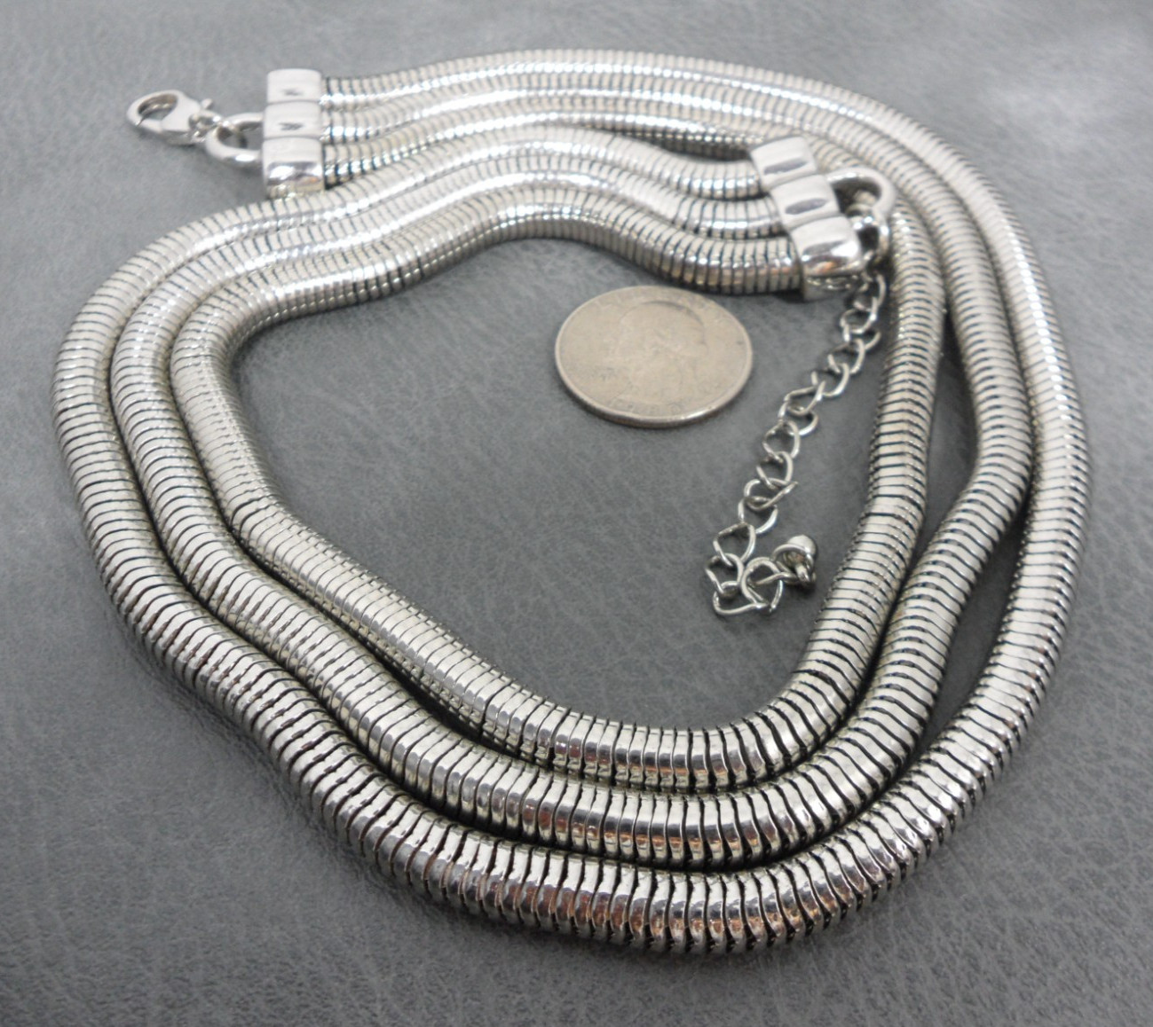Brazilian Snake Chain Collar Necklace 3 Strand Layered Slinky Vintage Modern