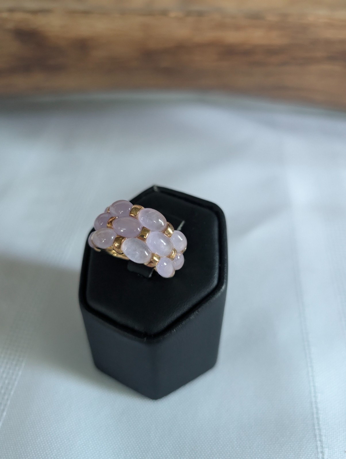 Vintage Lavender Jade Jadeite Bubble Ring Gold Tone Sterling Silver Size 6