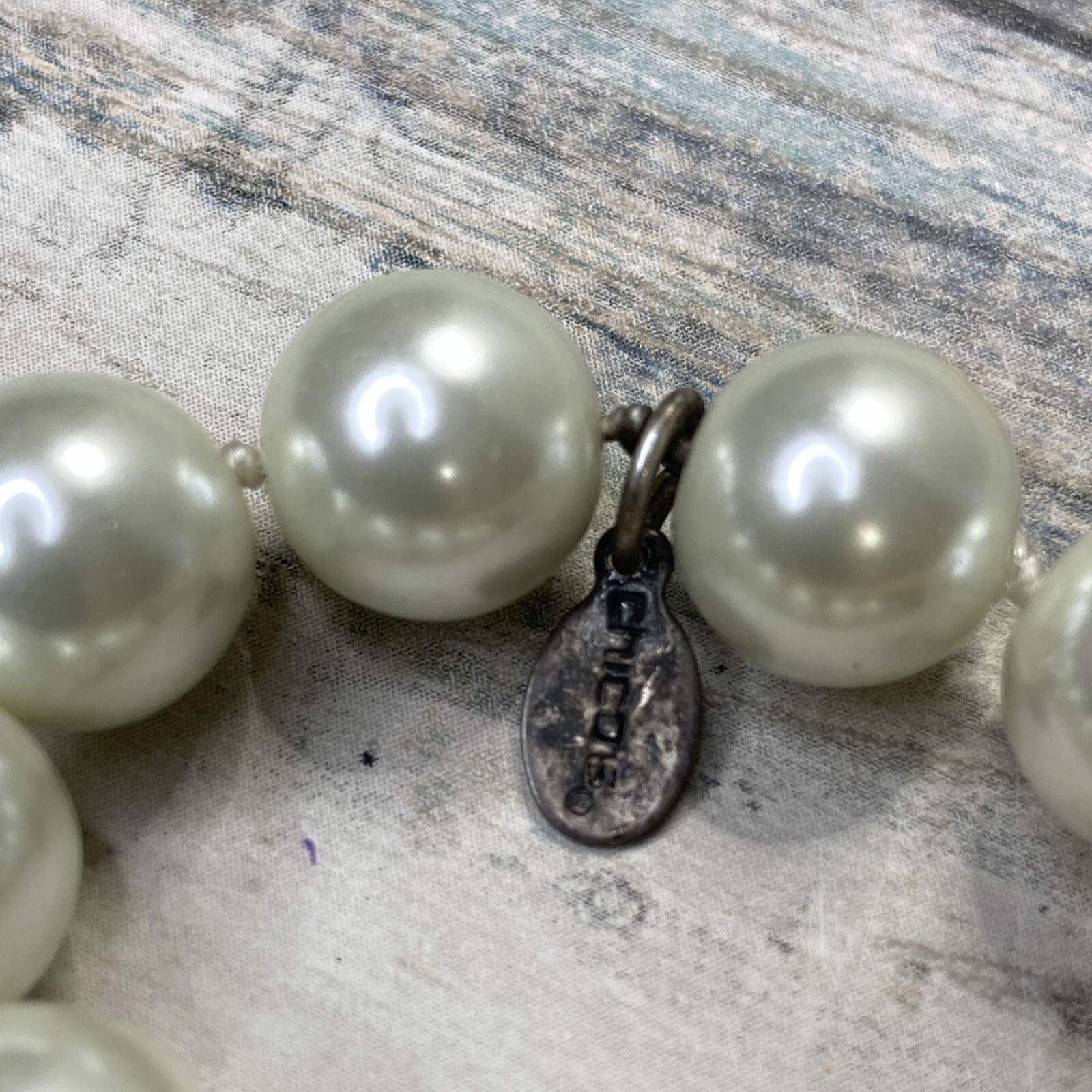 CHICO’S single Knotted Faux Pearl Glass Beads NECKLACE 64″ NWOT
