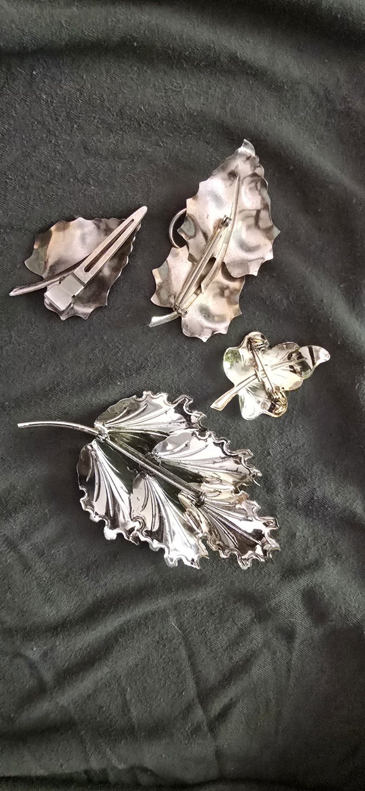 Silver Tone Leaf & Flower Brooch Pin Lot, 4 Pieces Metal Fashion Jewelry Women