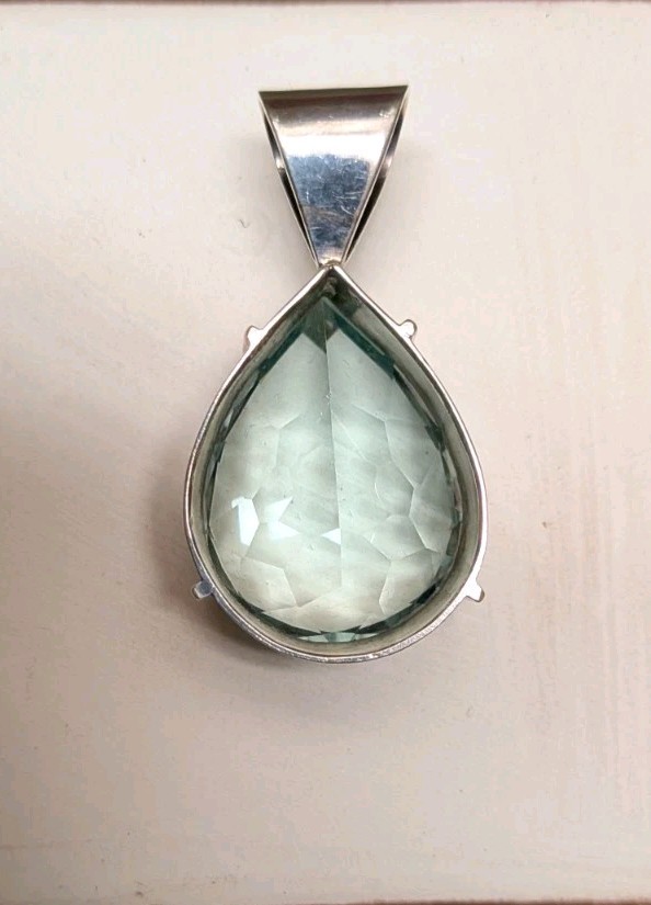 CUSTOM MADE, 65+/- CT VINTAGE AQUA TEAR DROP PENDANT & CHOKER BOTH Solid SS .925