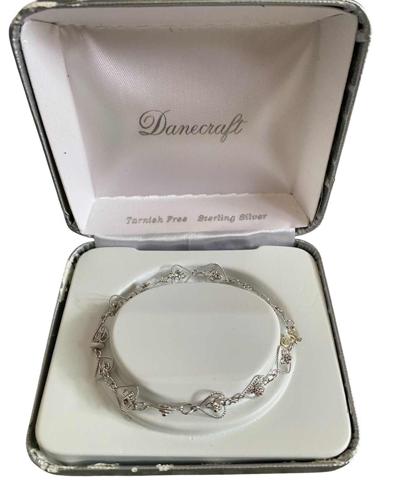 Danecraft Vintage 925 Sterling Silver Hearts Link Bracelet 7in
