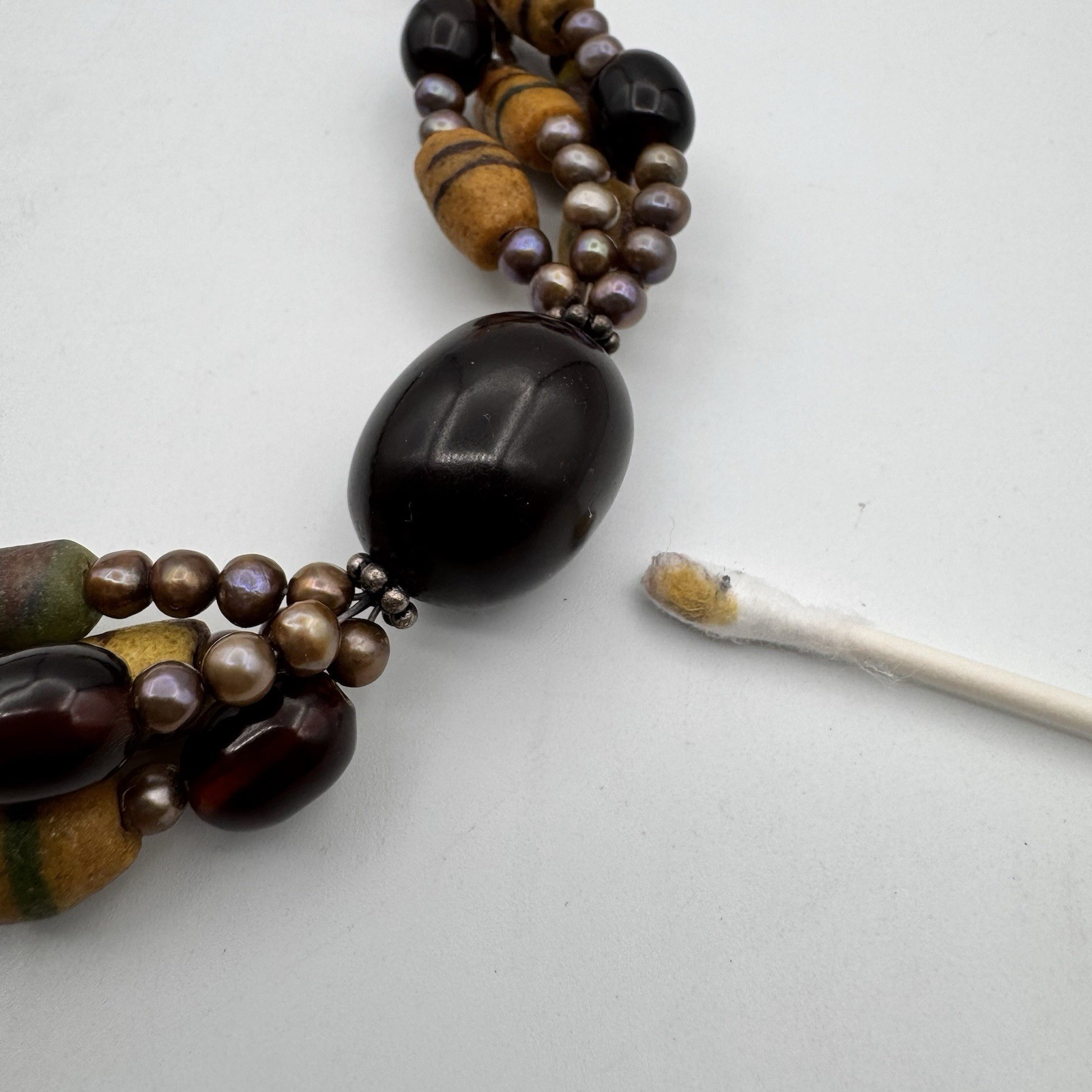 OOAK Vintage African Trade Bead Necklace Bakelite Glass Pearl Handmade 19″