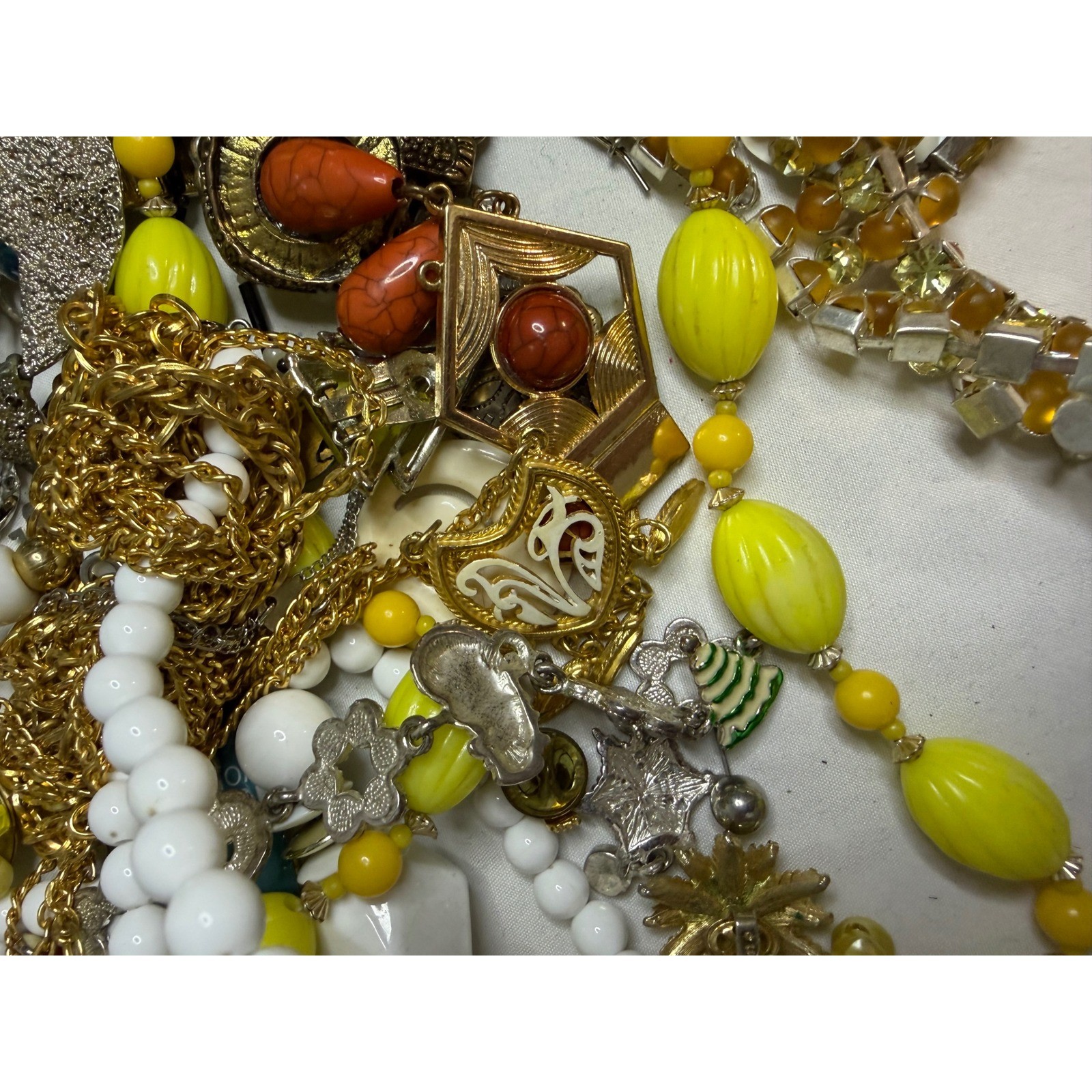 Vintage Jewelry Lot Yellow Beaded Necklaces Watches Lindenwolds Brooches 1lb+