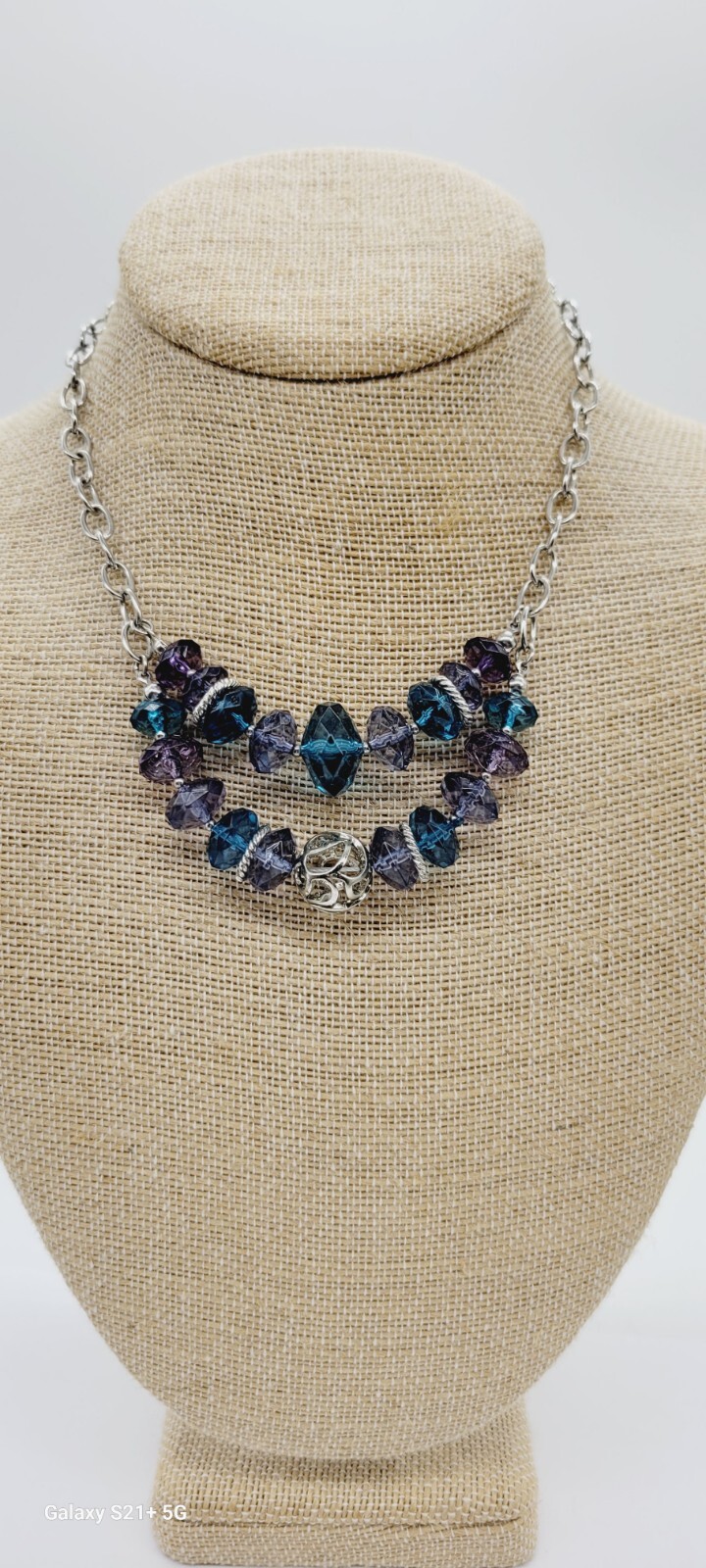 Napier Silver tone Necklace Multicolored Blue Lucite Beads Vintage 21 in