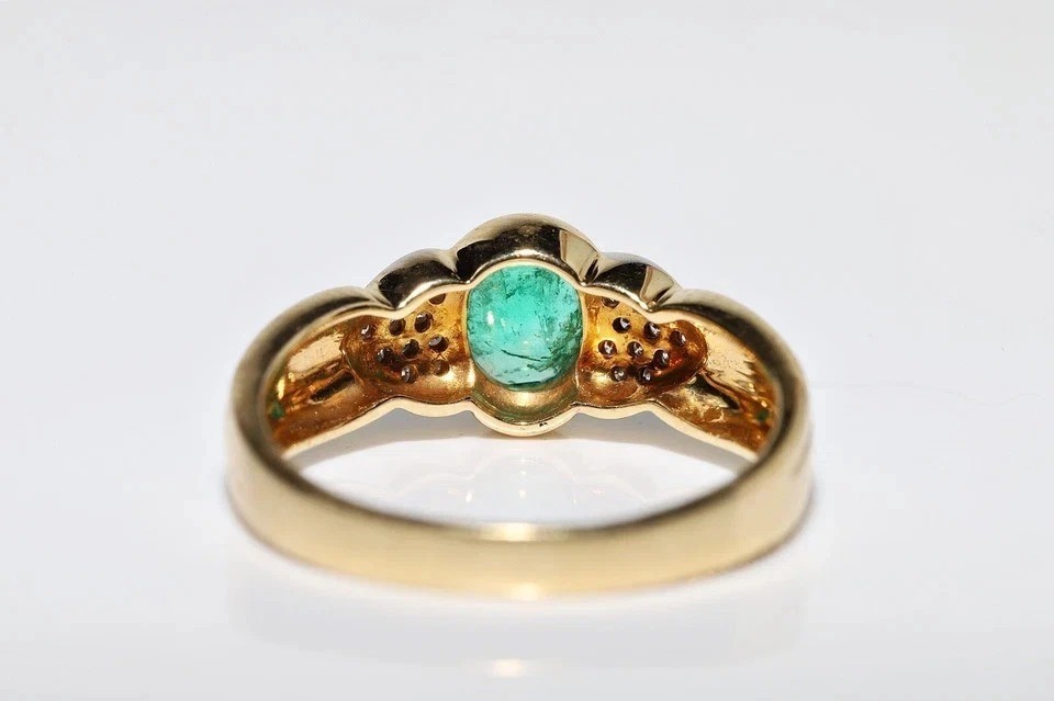 Art Deco Style 2Ct Lab Created Diamond & Emerald Engagement 14K Gold Finish Ring