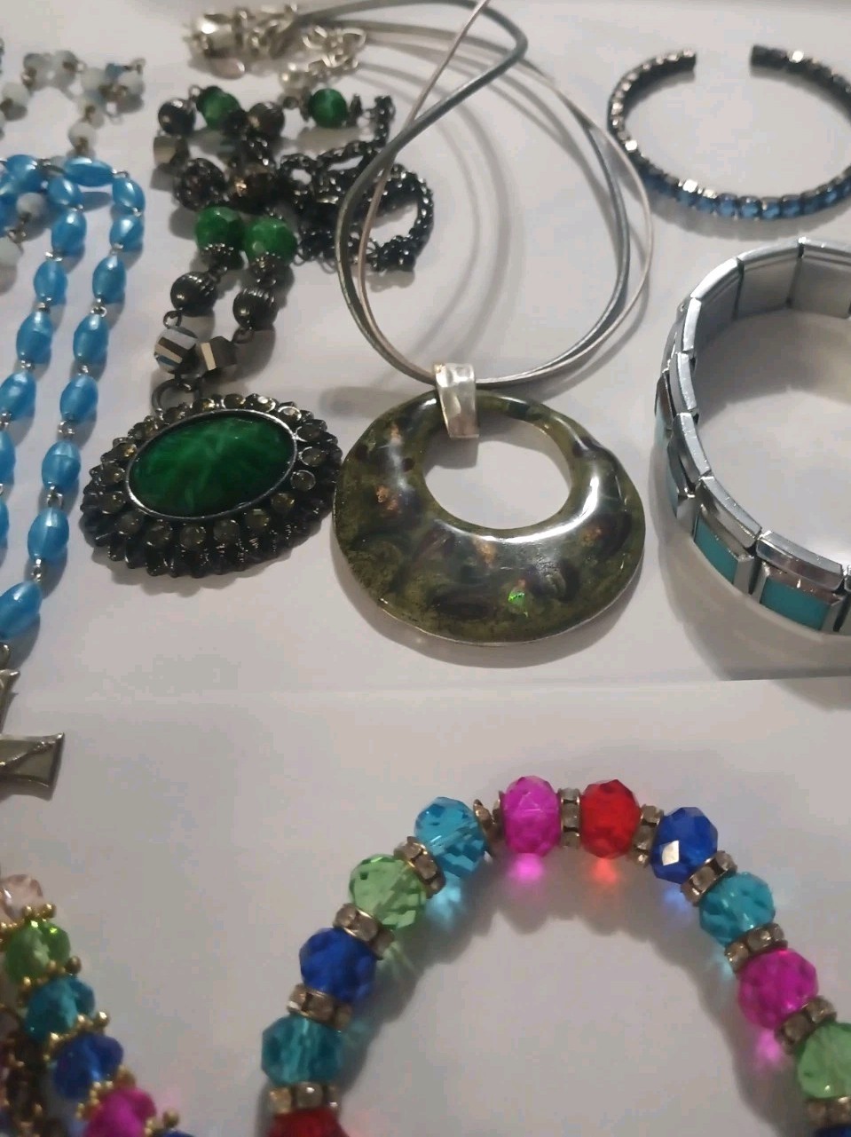 Vintage Colorful Blues, Greens, Etc. Necklace & Bracelet Lot Jewelry 22 Items