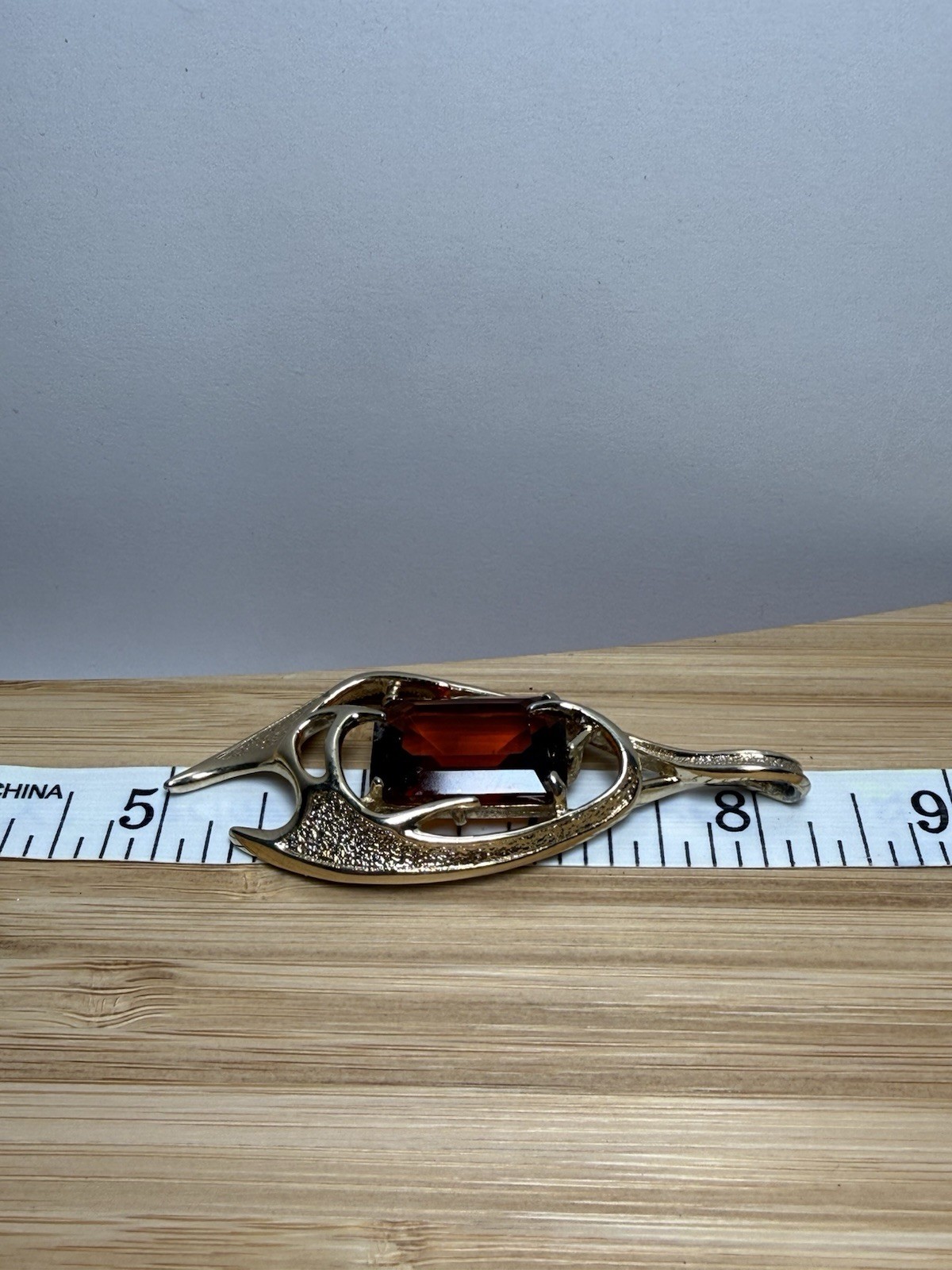 Vintage Sarah Coventry 1963 Molten Flame Topaz Line Statement Pendant Gold Tone