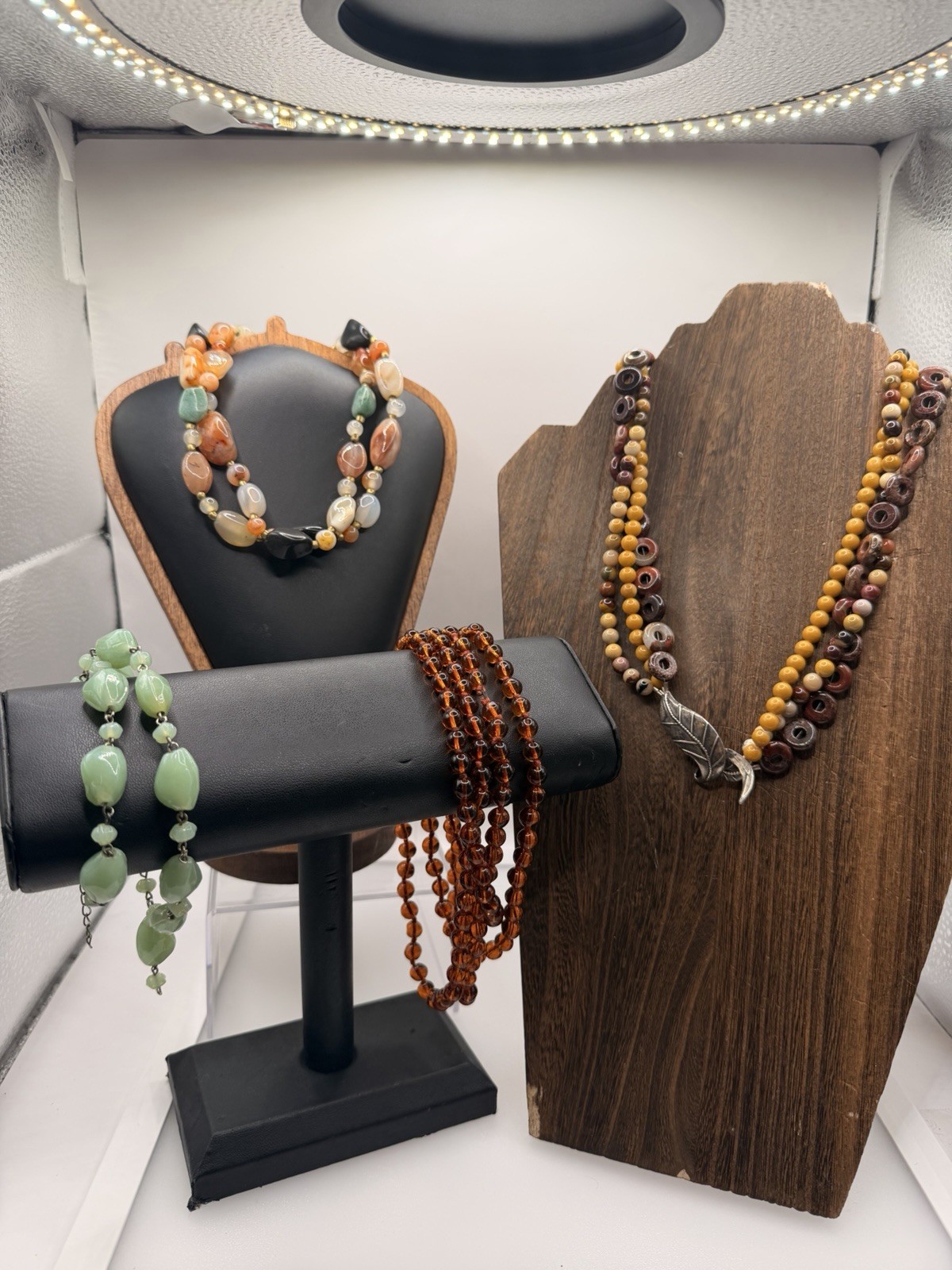 Lot 4 Semi Precious Stone Beaded Necklaces Sterling Silver Pendant Vintage SW