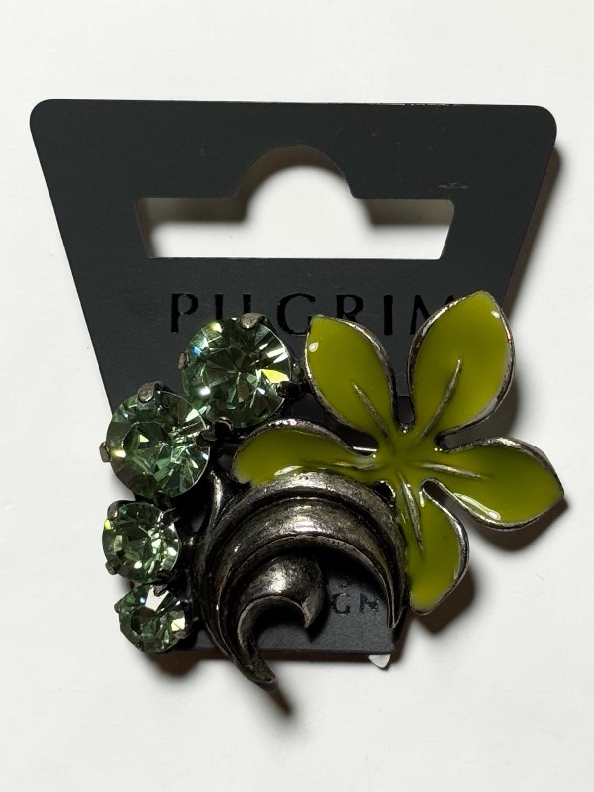 Vintage Pilgrim Light Green Crystals With Lime Green Enamel Flower Brooch
