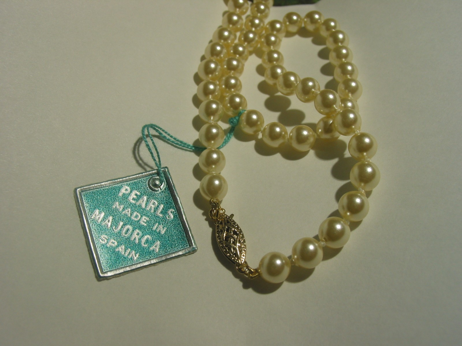 2 VINTAGE NOS 6mm Mallorca Pearl Necklace TAG Majorca Spain A+ Gold Fill Clasp