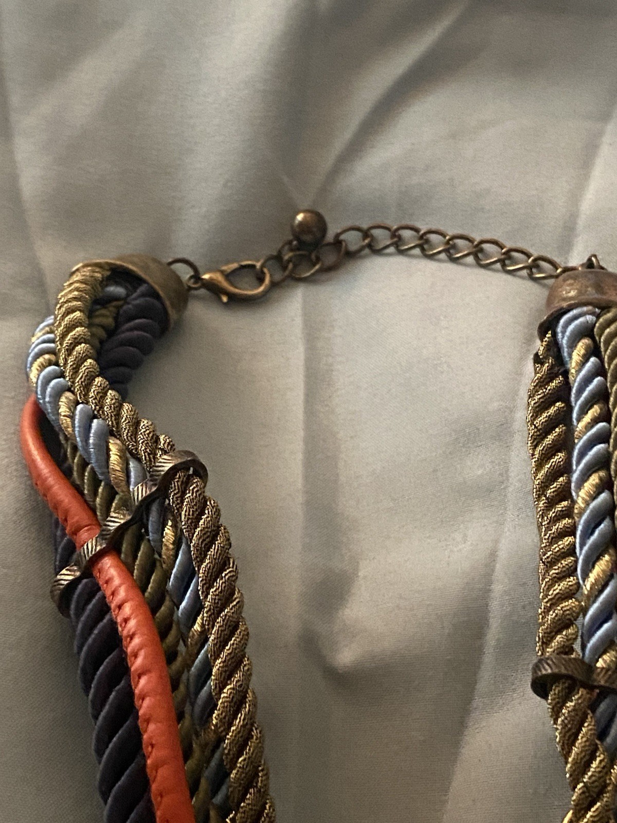 Vintage 18” Necklace Multi Rope Chain Large Pendant Blue Stone Rhinestones Boho