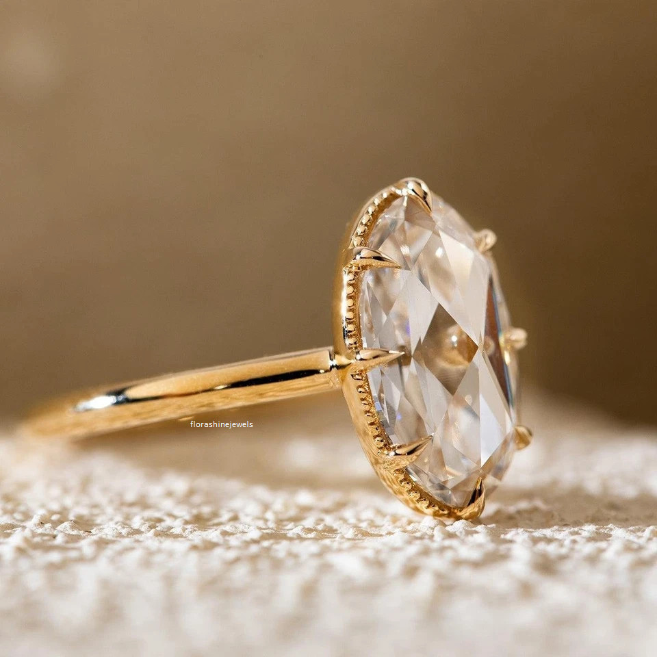 2.50CT Oval Cut White Moissanite Women’s Engagement Ring Pure 10K Yellow Gold FN