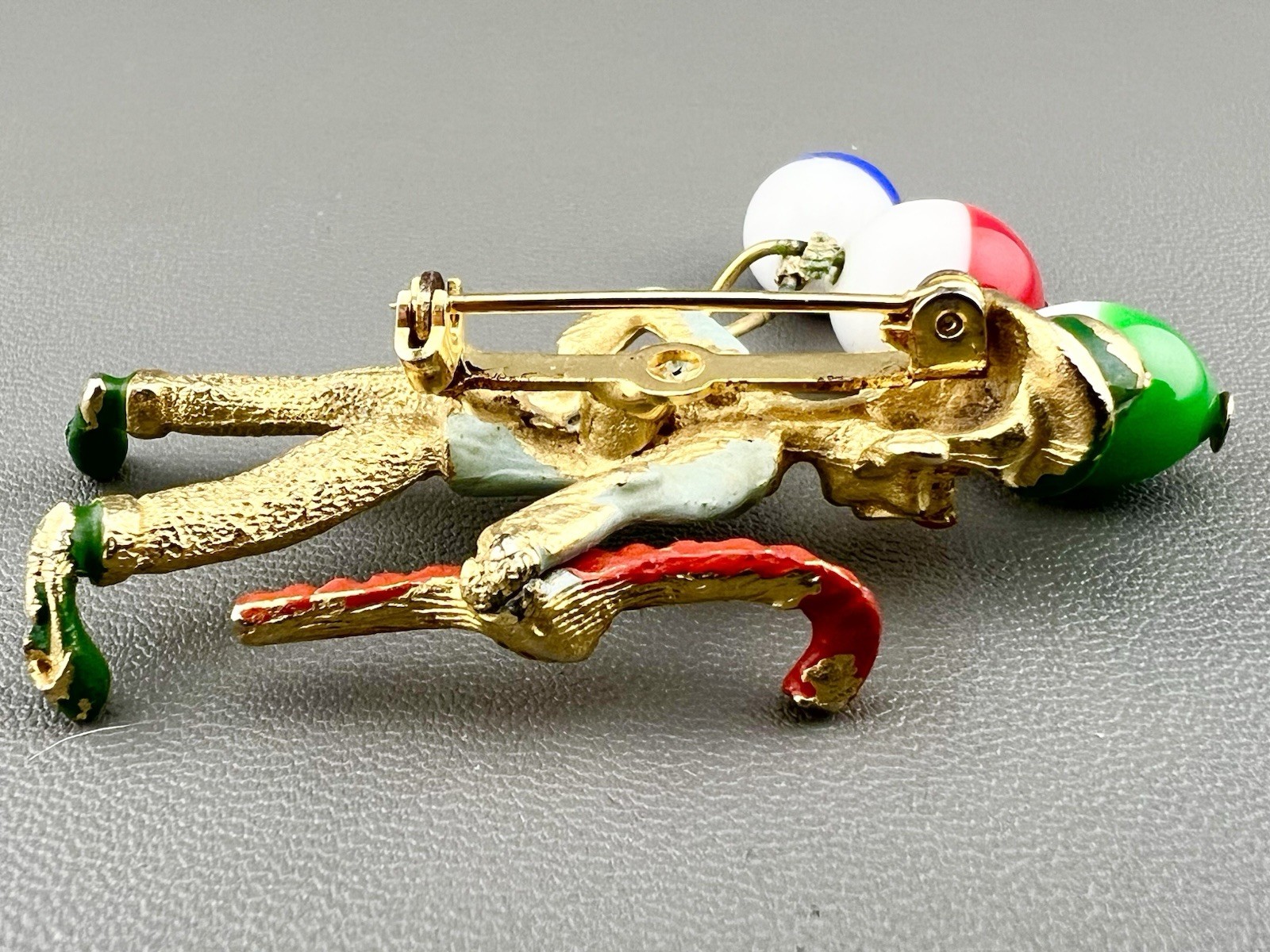 Vintage Kinetic Brooch Balloon Seller Spinning Plastic Enamel Figural Hobo