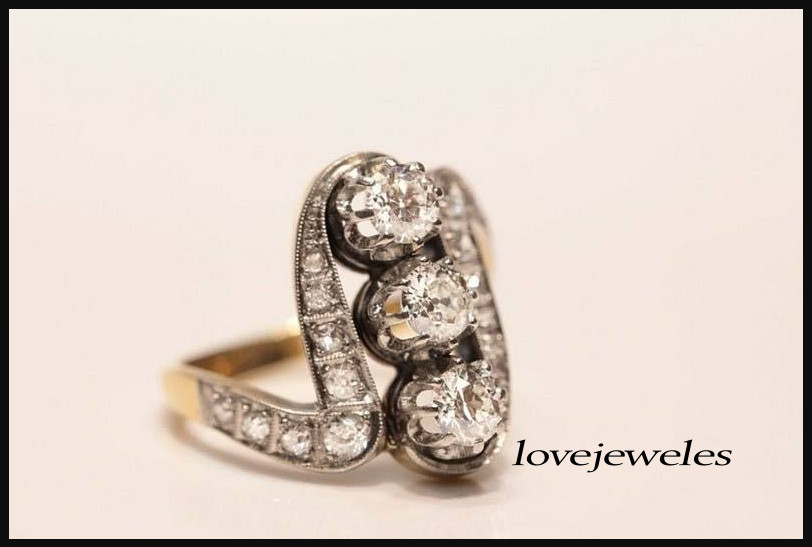 1.20CT Lab-Created Round Cut Diamond 3 Stone Vintage Ring 14K 2-Tone Gold Finish